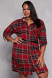 Plus Size Plaid Belted Shirt Dress