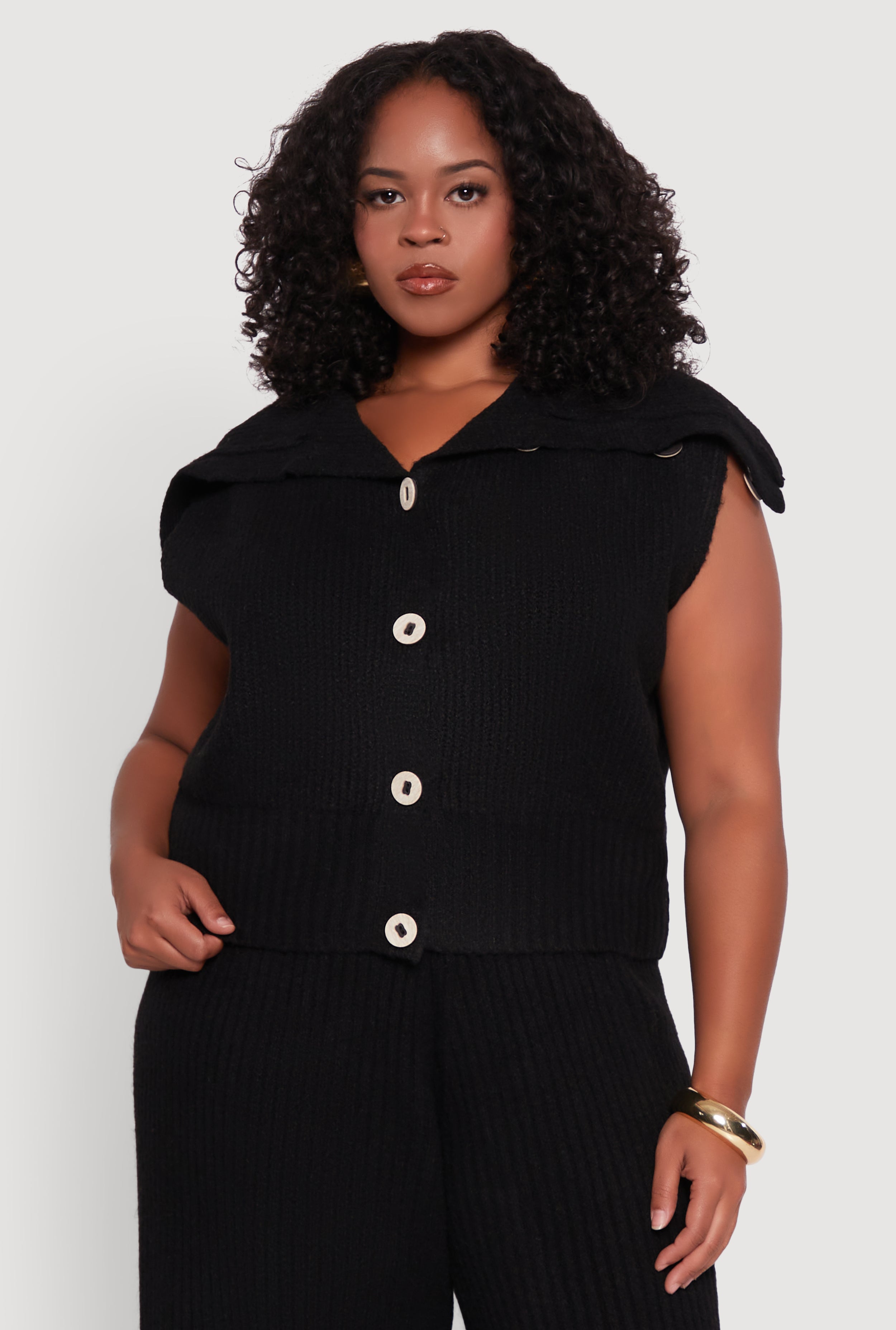 Plus Size Plaid Ribbed Trim Button Front Cardigan