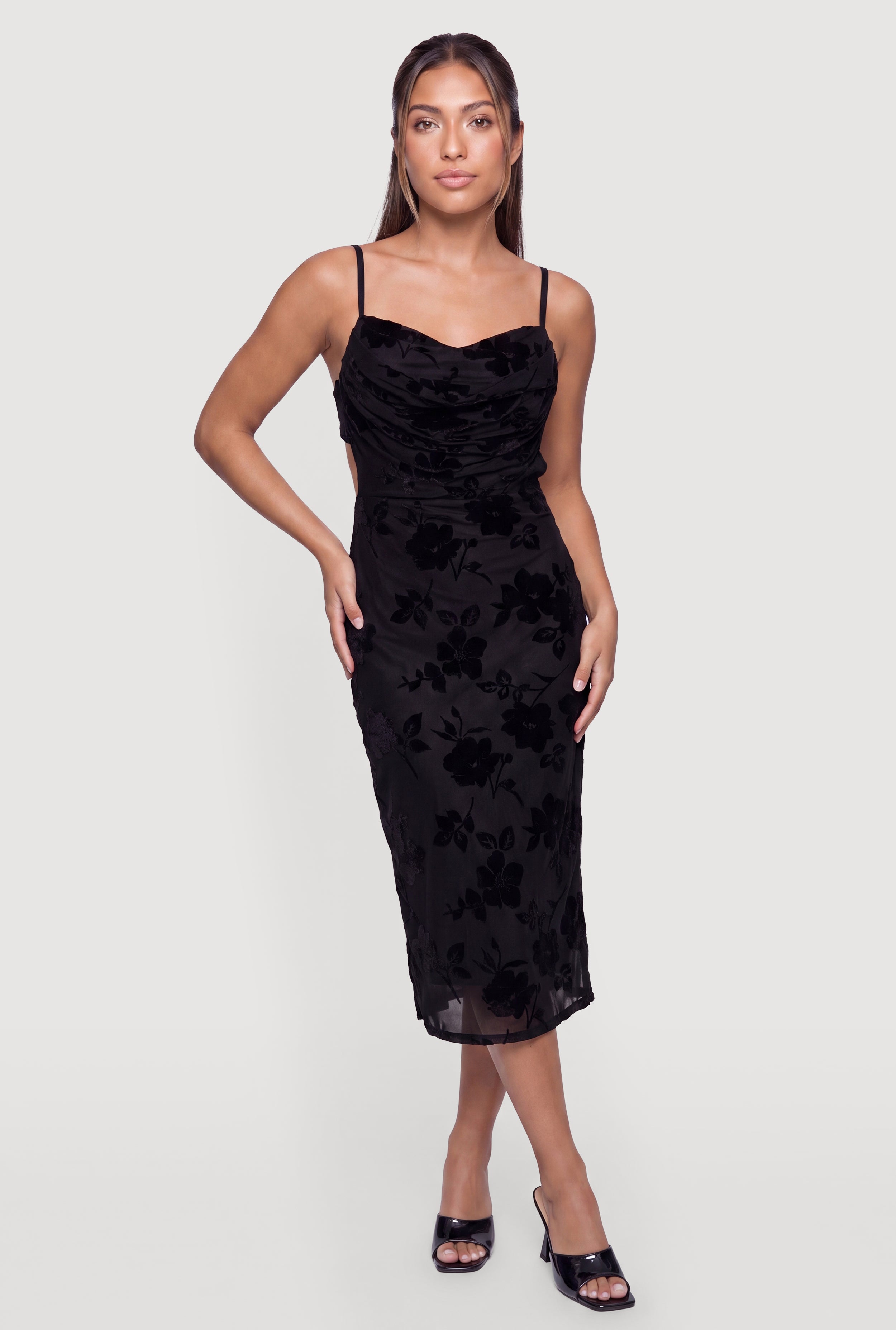glamorous sweetie black burnout tie strap bustier midi dress Floral Velvet Cowl Neck sexy mesh Your cute confidence will Cute Mermaid Strapless Coral Color:Floral Fuscia