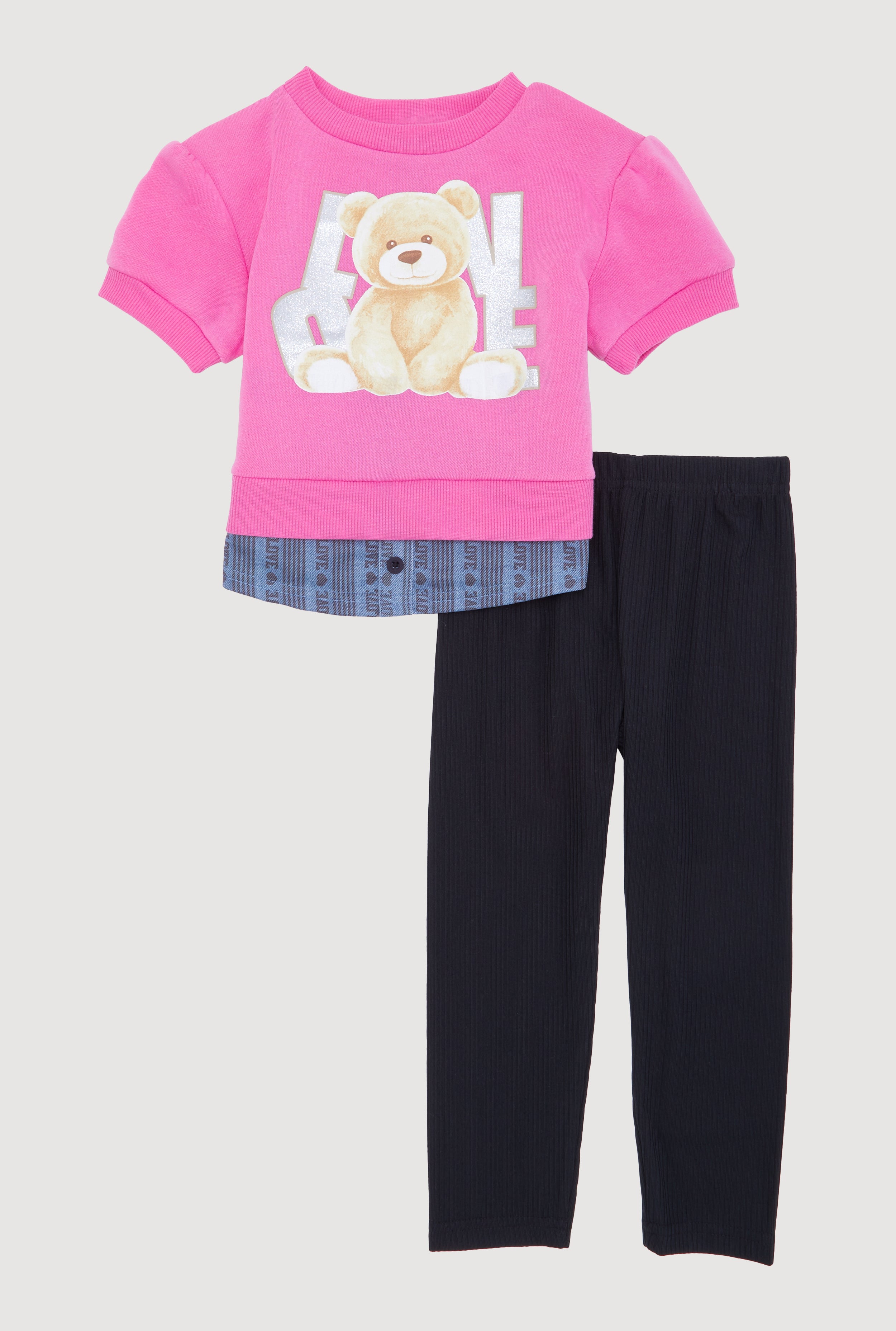 Toddler Girls Love Bear Graphic Layered Look Sweatshirt and Toddler Girls Love Bear Graphic Layered Look Sweatshirt and