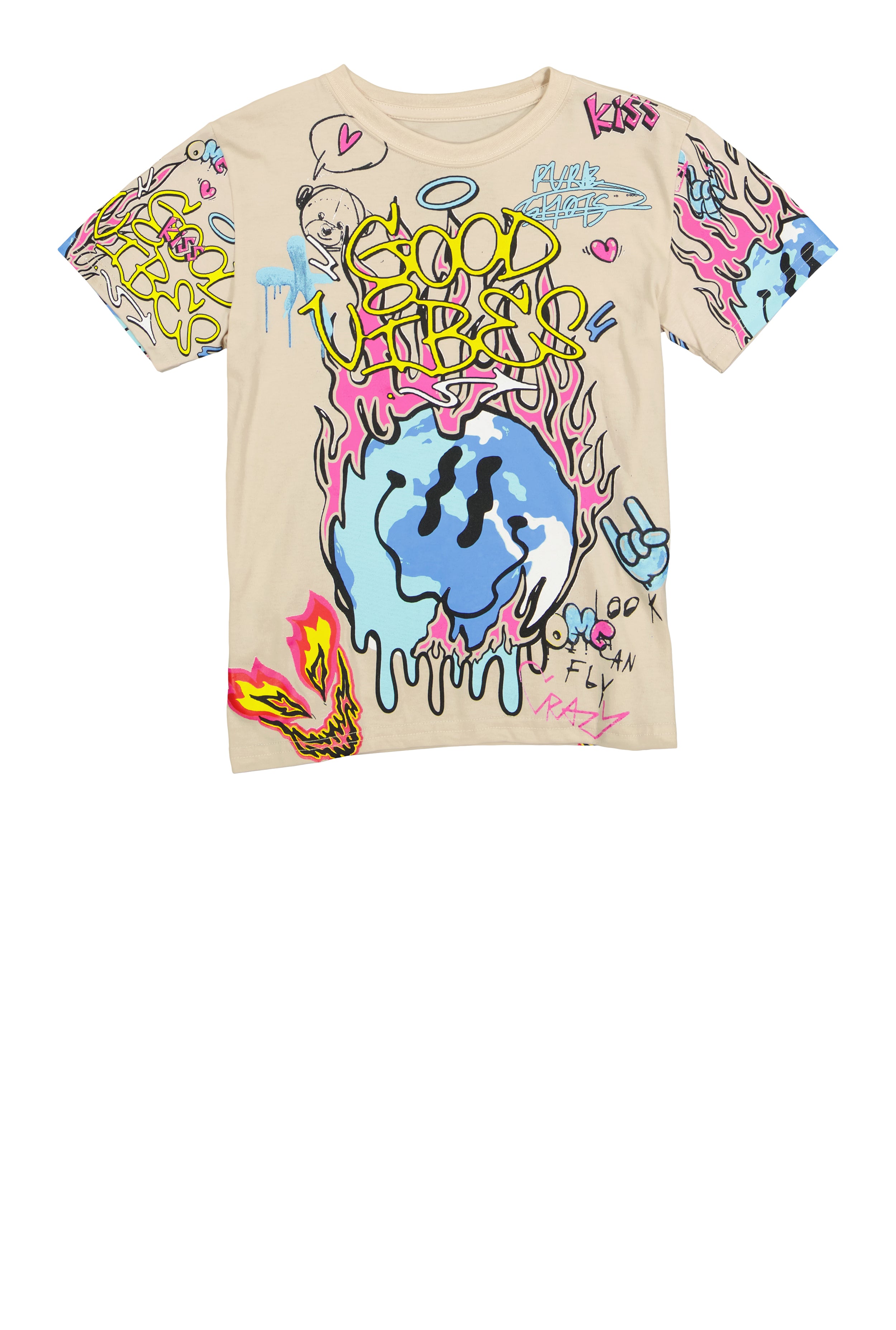 Boys Good Vibes Graffiti Print Smiley Tee