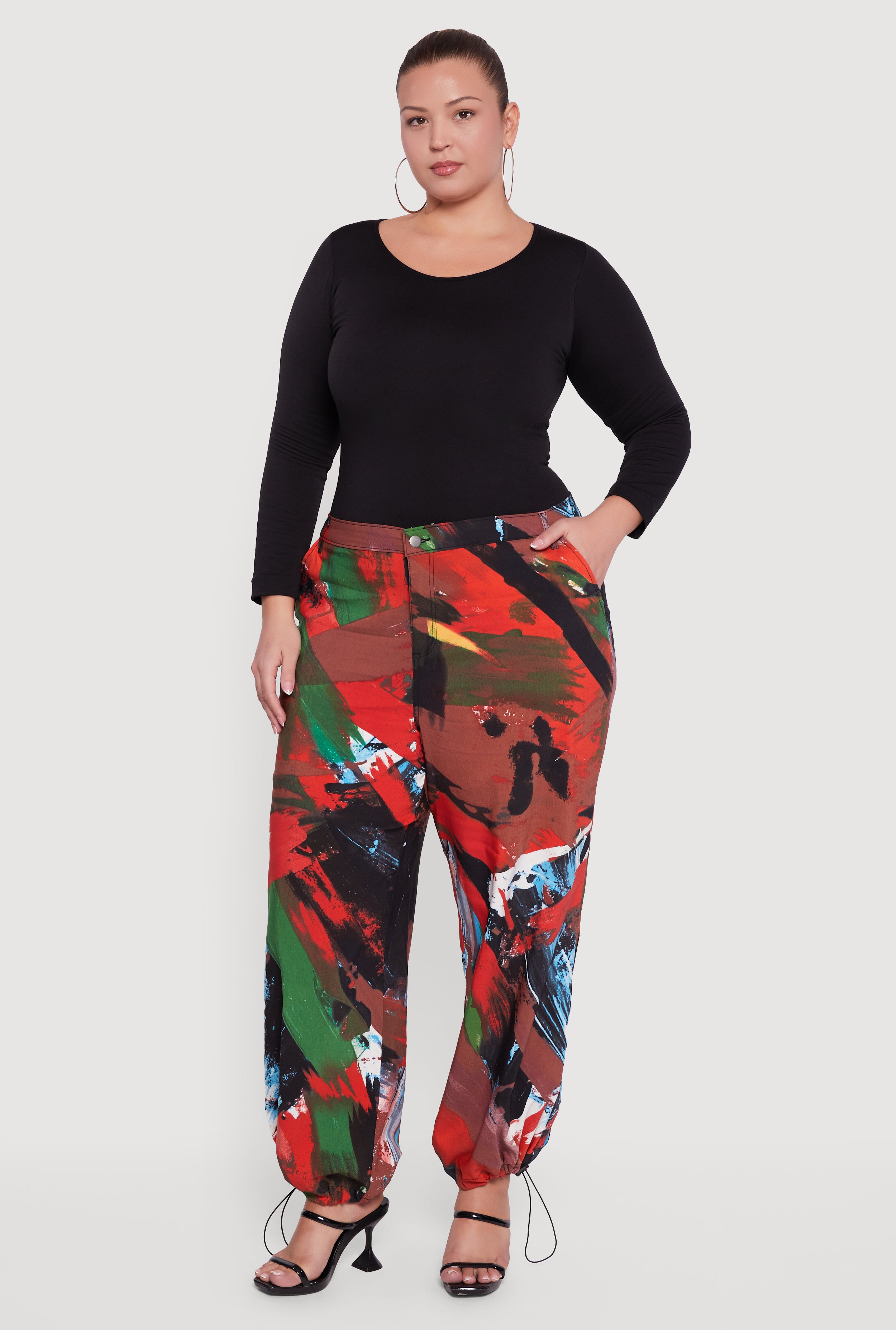 Plus Size High Waisted Printed Pattern Stretchy Joggers