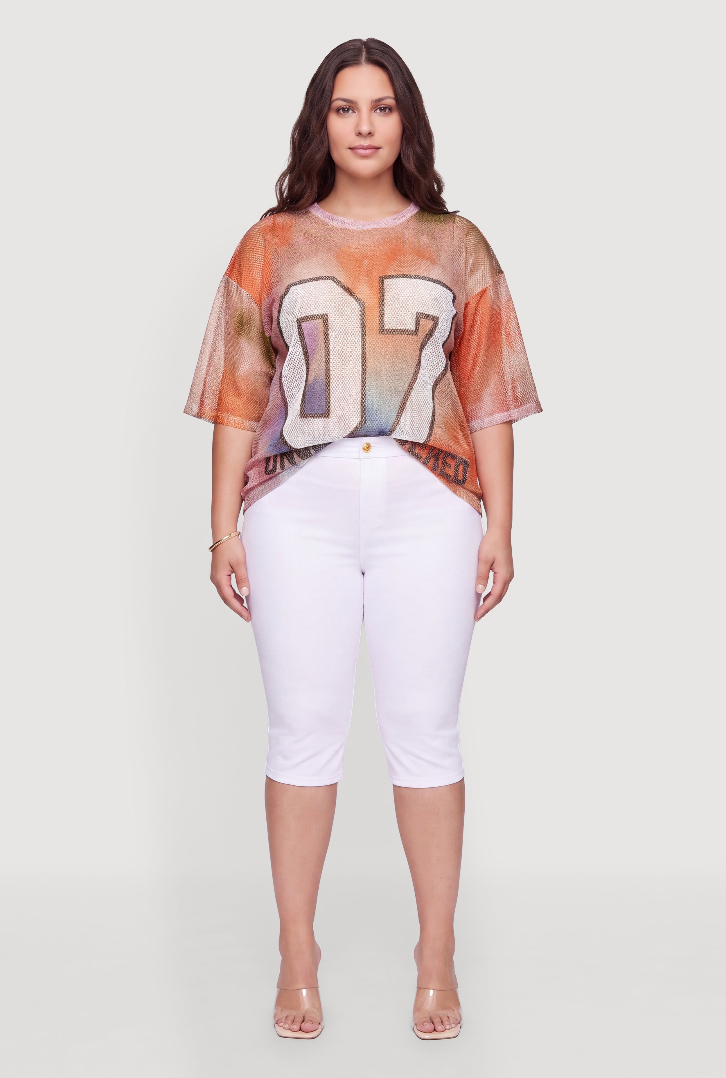 その他 Worldwide Oversized Mesh Top-XS Plus Size 07 Unbothered Graphic Oversized Jersey Mesh Top