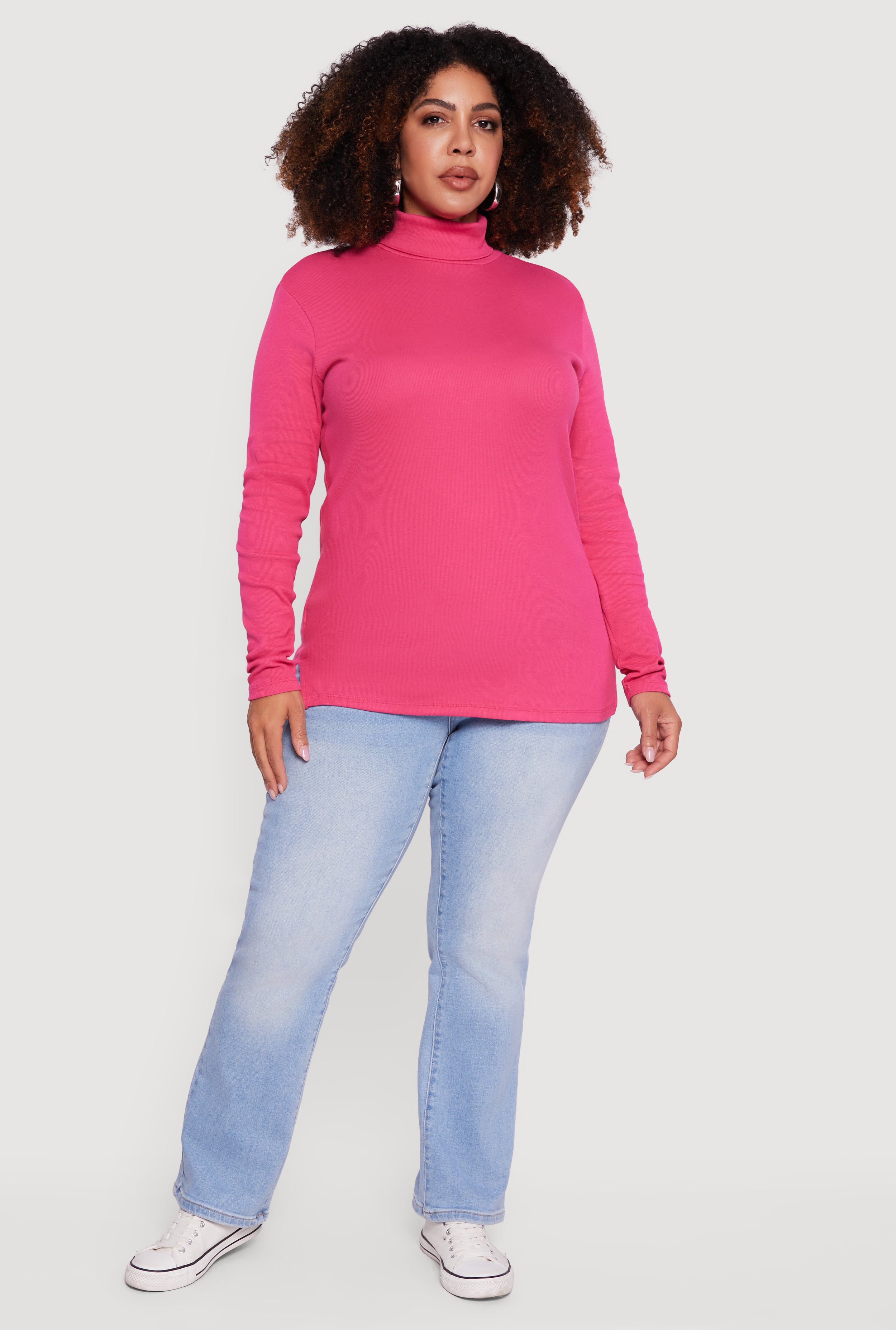 Plus Size Ribbed Knit Turtleneck Long Sleeve Top