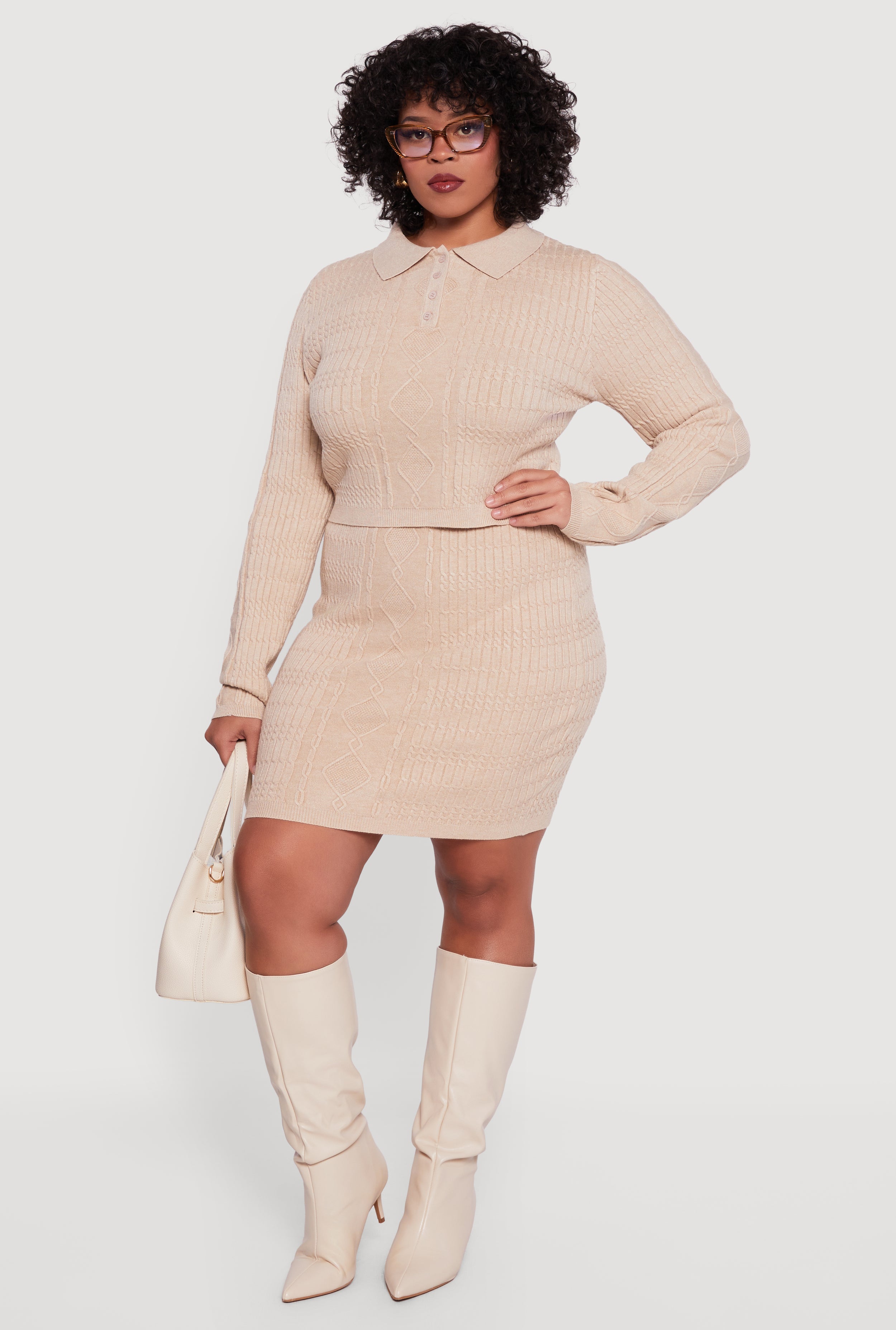Plus Size High Waisted Cable Knit Mini Skirt