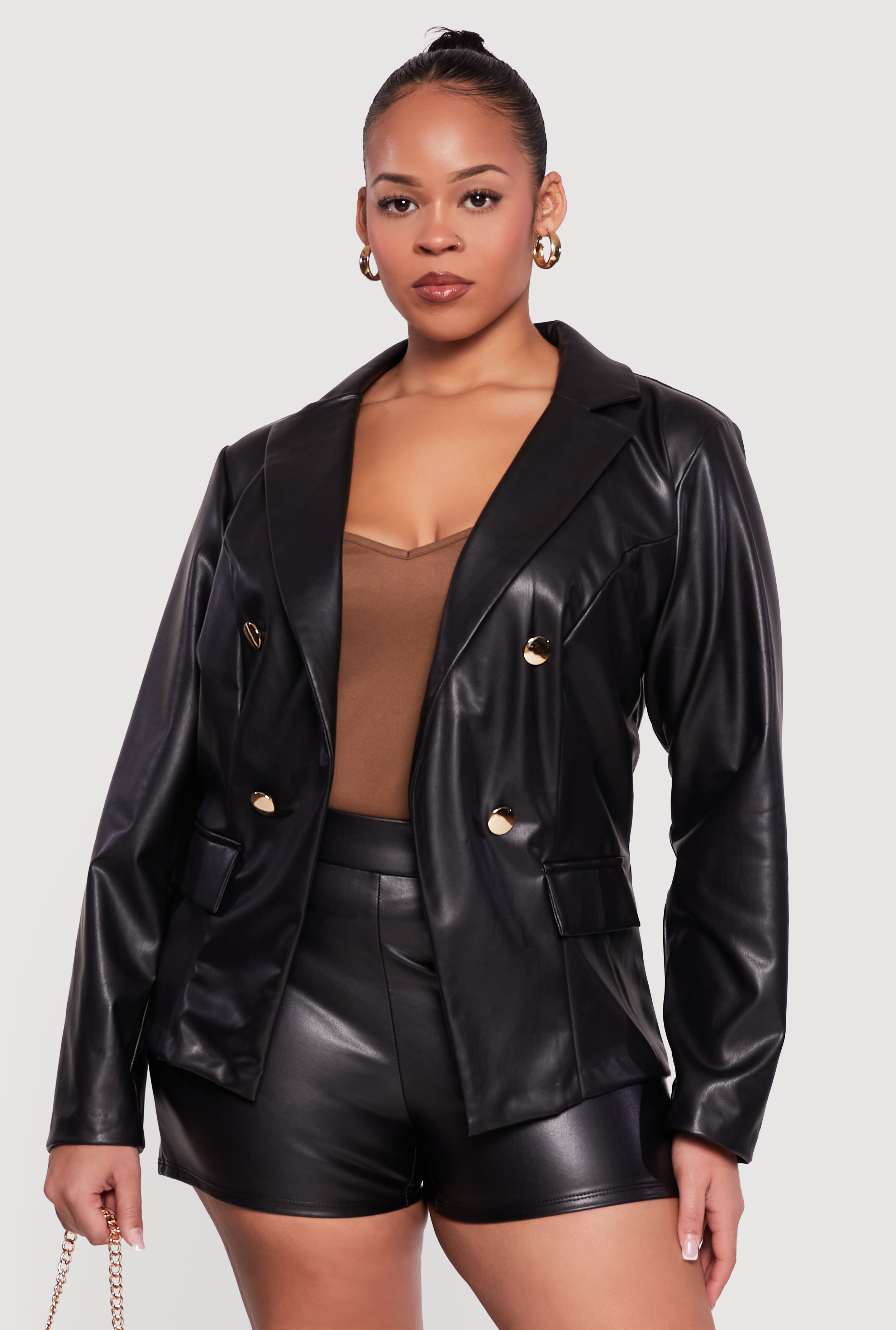 Plus Size Faux Leather Blazer