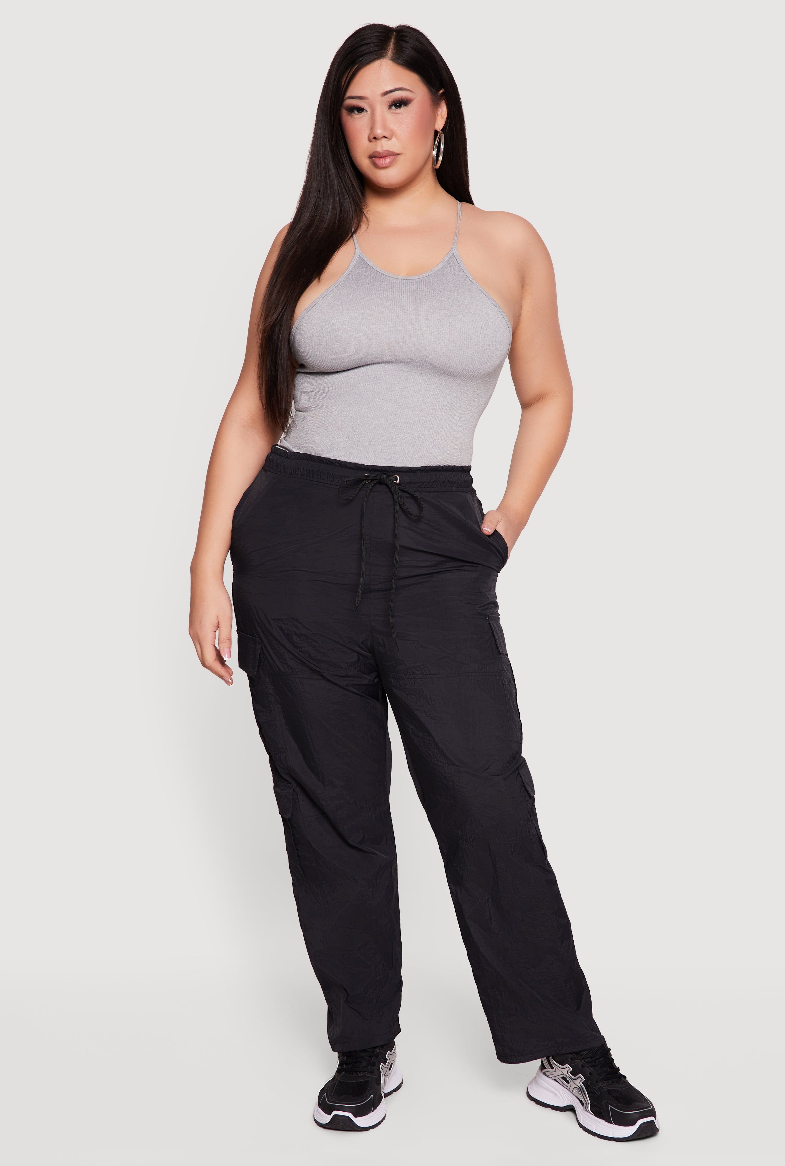 Plus Size Nylon Drawstring Cargo Pants
