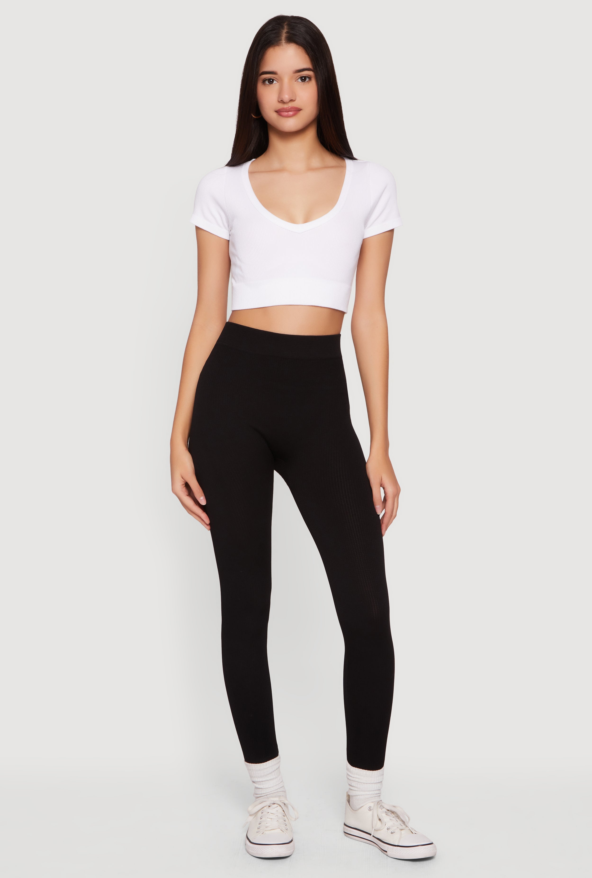 High Waisted Ribbed Knit Cropped Leggings