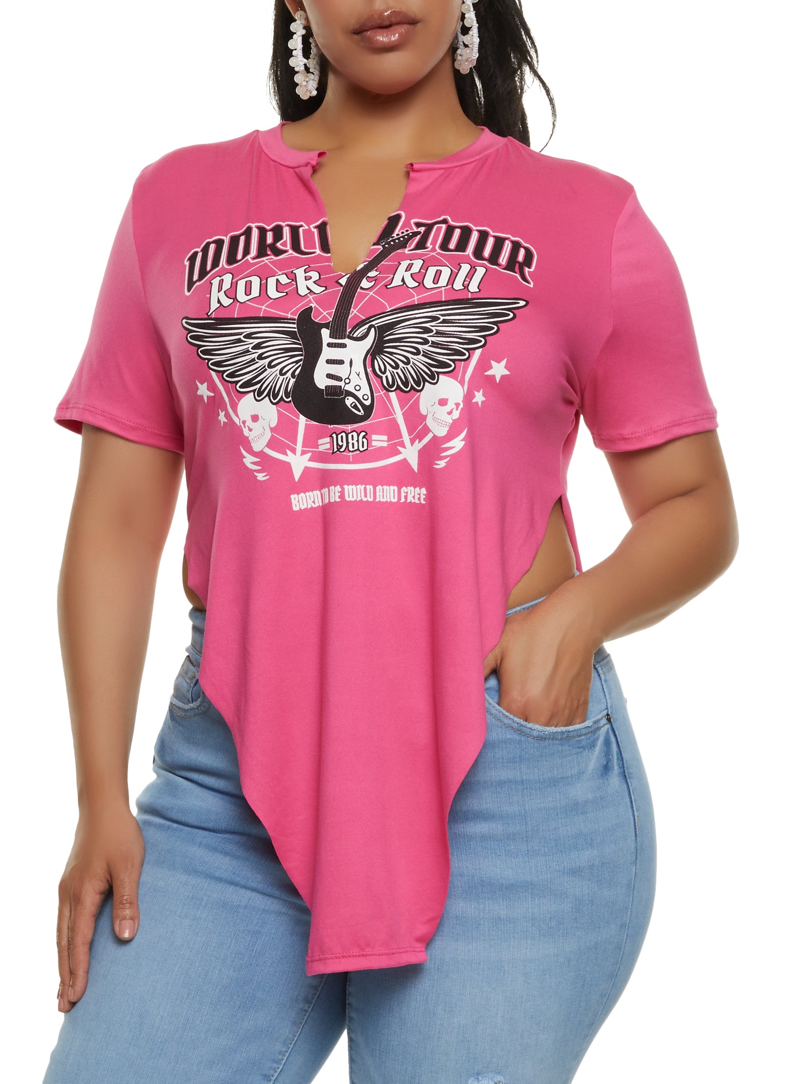 Plus Size Rock N Roll Hanky Hem Graphic Tee