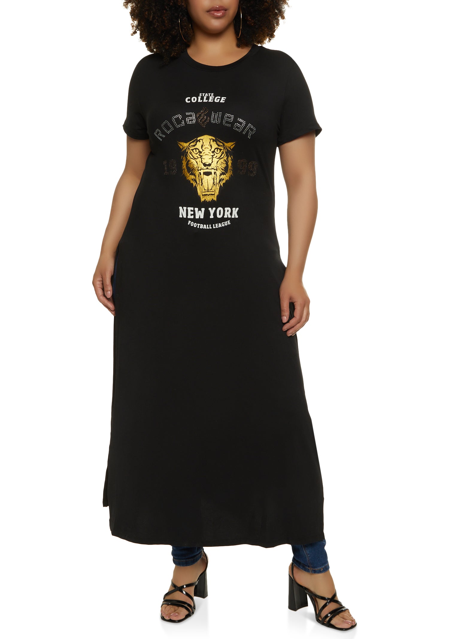 Plus Size Rhinestone Rocawear Foil Screen Maxi Tee