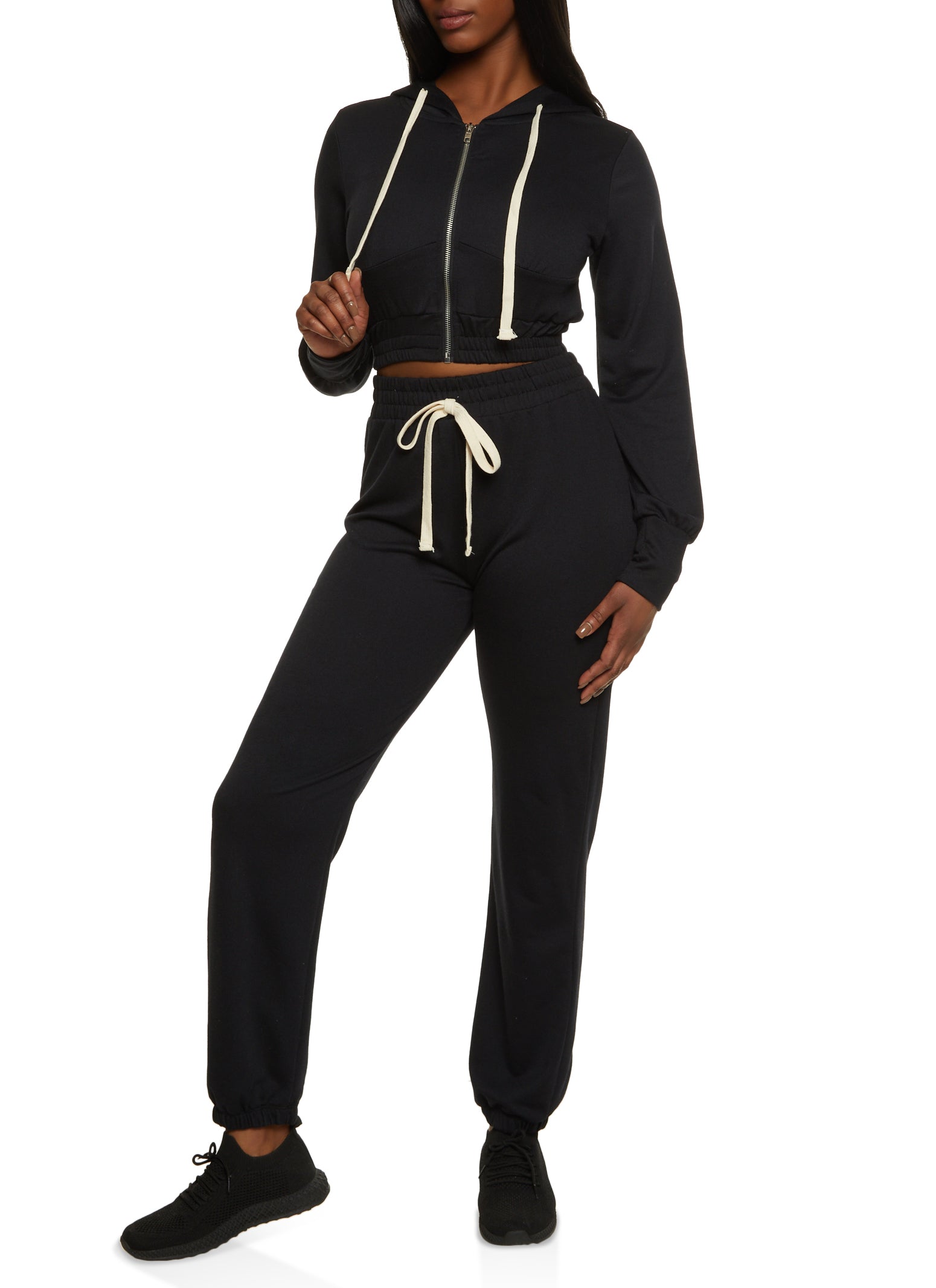 Basic Cropped Zip Up Hoodie