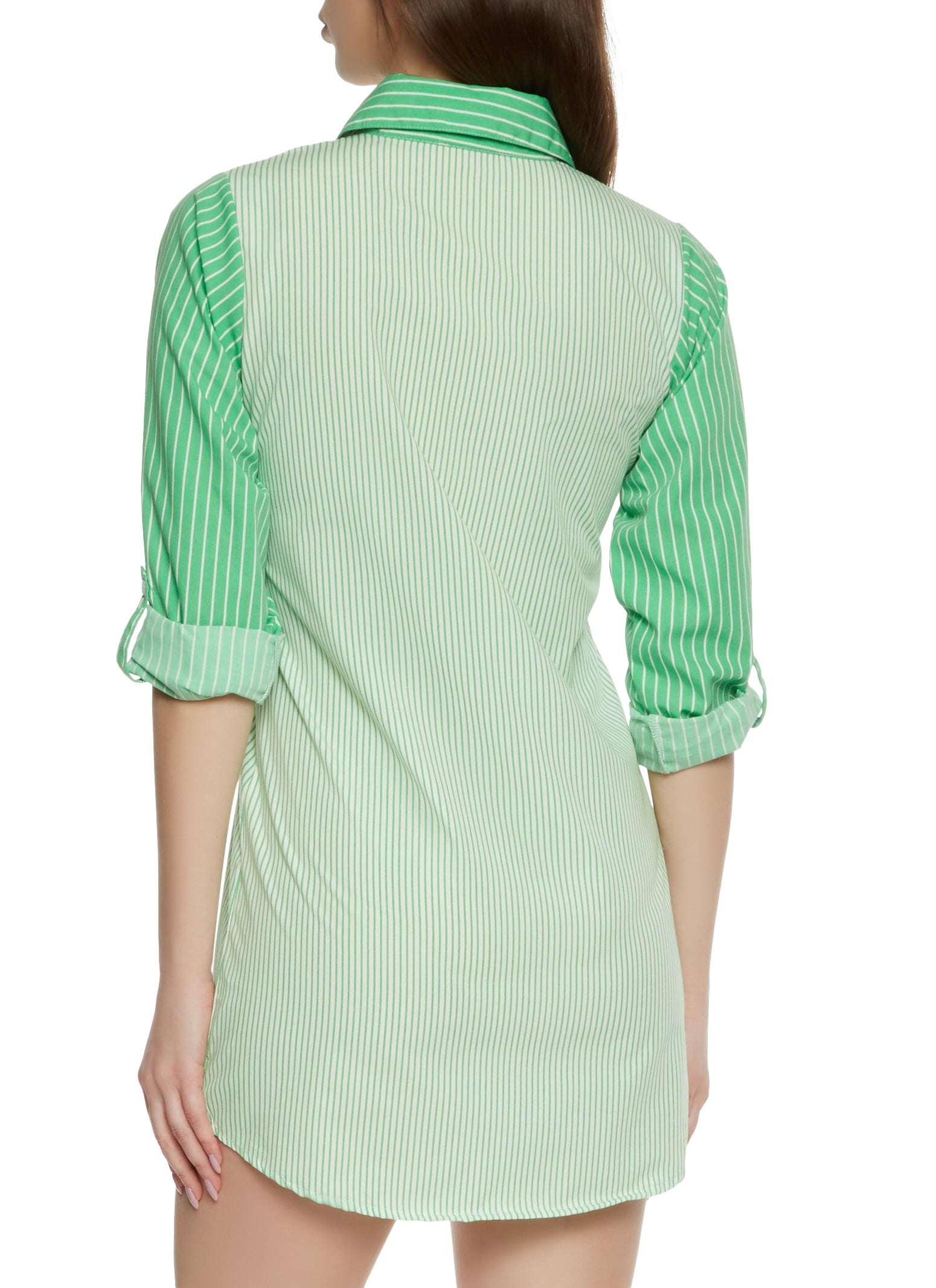 Striped Color Block Shirt Dress