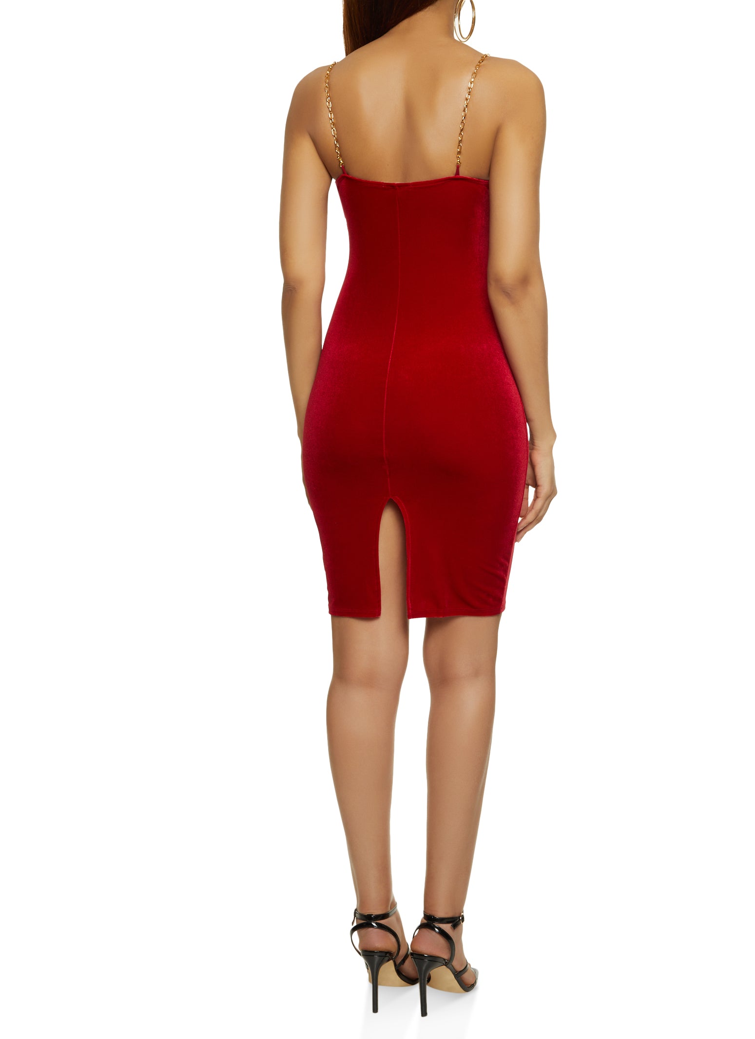 Velvet Scoop Neck Chain Strap Cami Dress