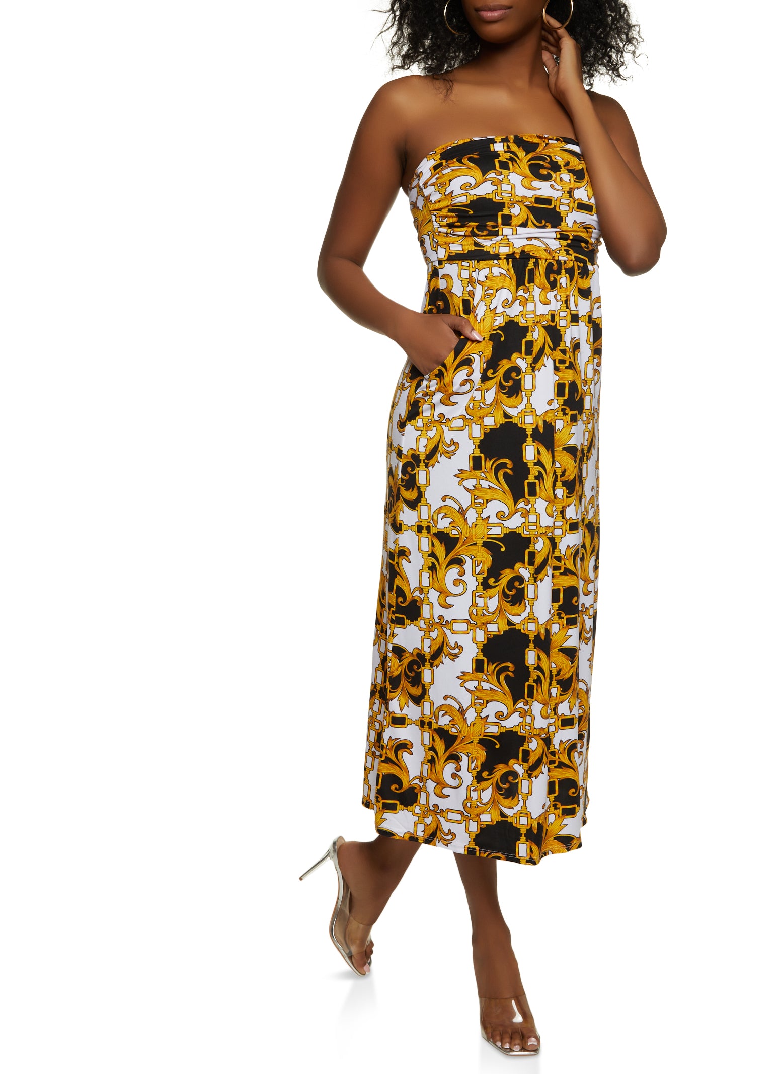 Rope Chain Status Print Tube Dress