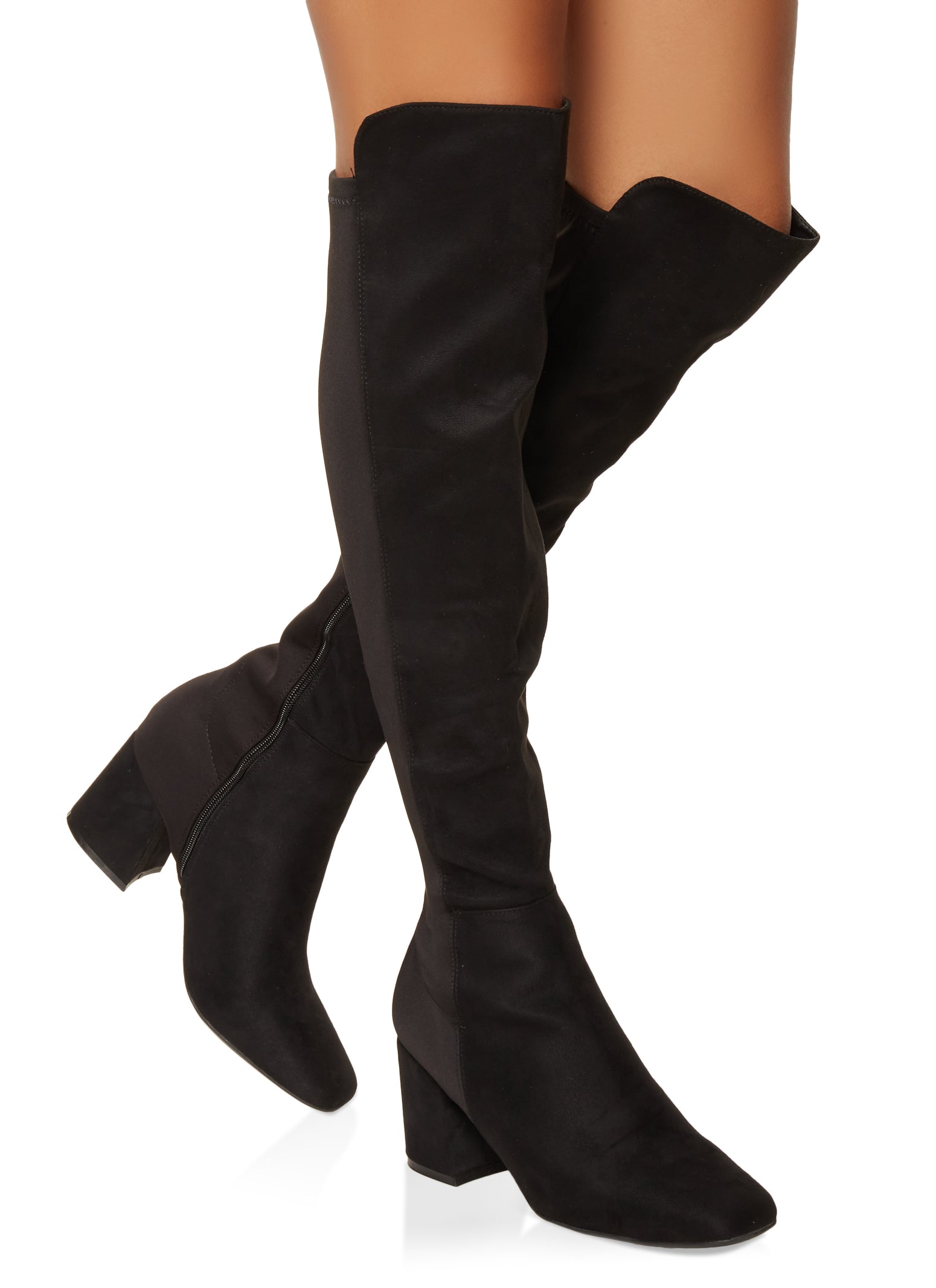 Imitatie Berg kleding op Uil Square Toe Stretch Over the Knee Boots - Black Suede