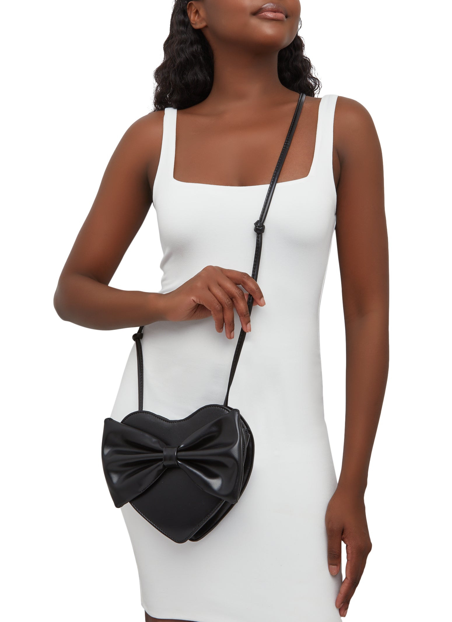 Bow Heart Crossbody Bag - Black