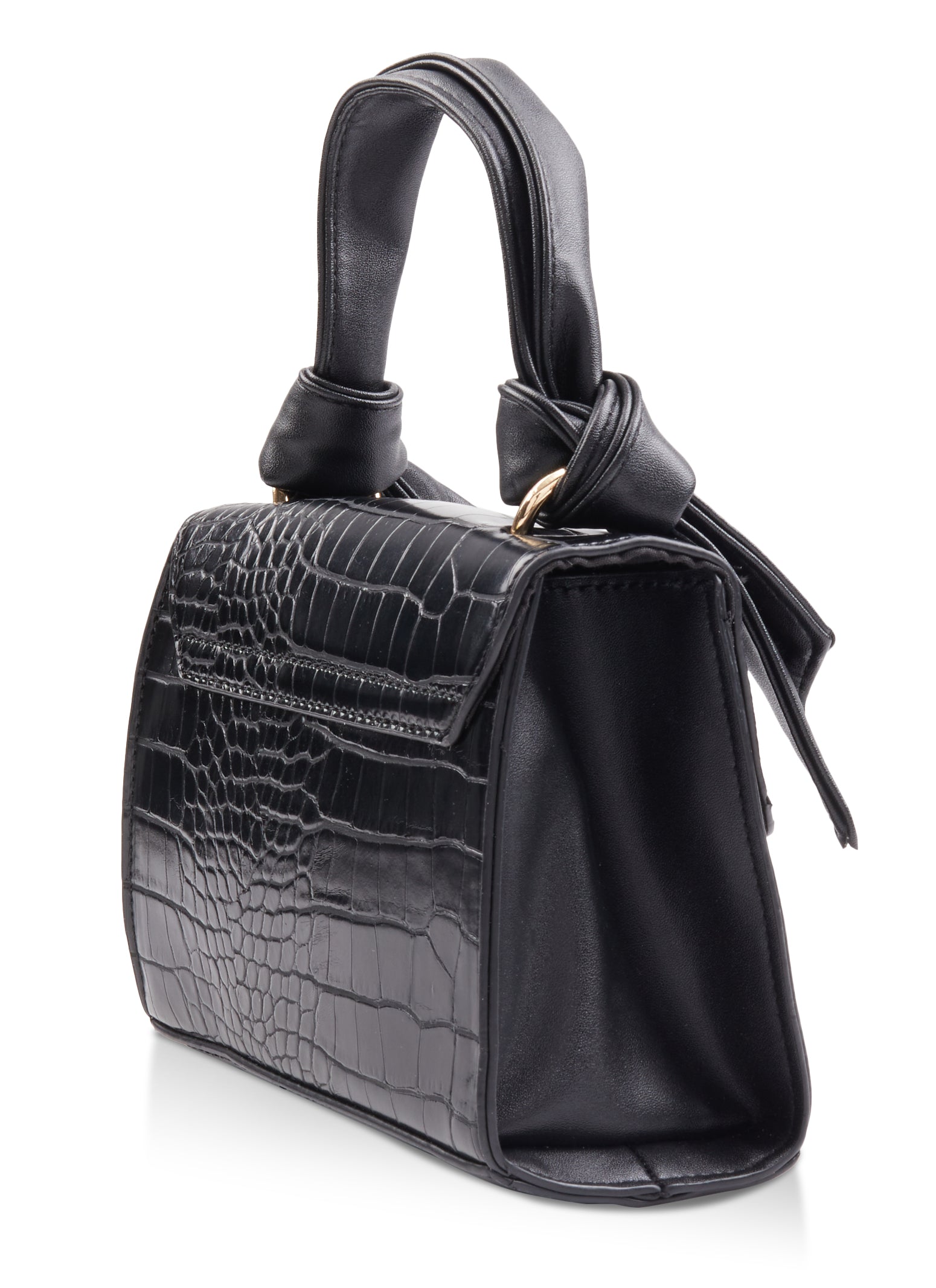 Solid Faux Croc Crossbody Bag