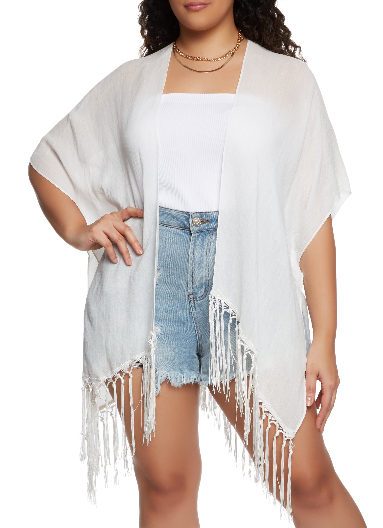 Tassel Fringe Hem Kimono