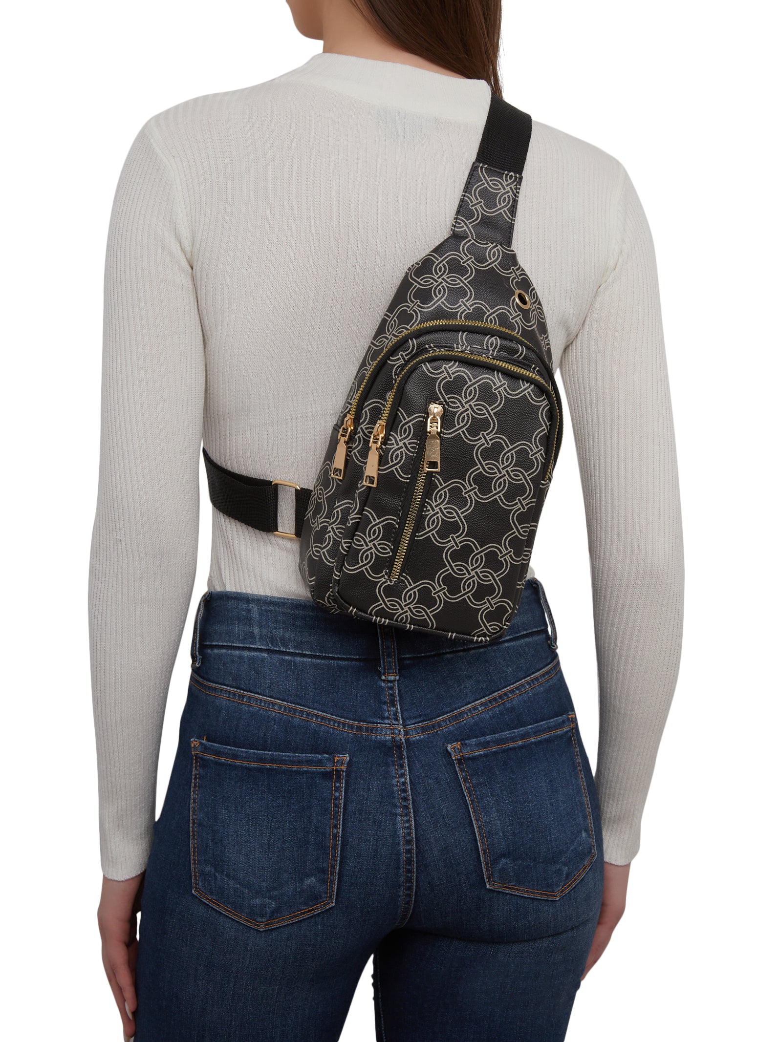 Faux Leather Printed Triple Zip Sling Backpack