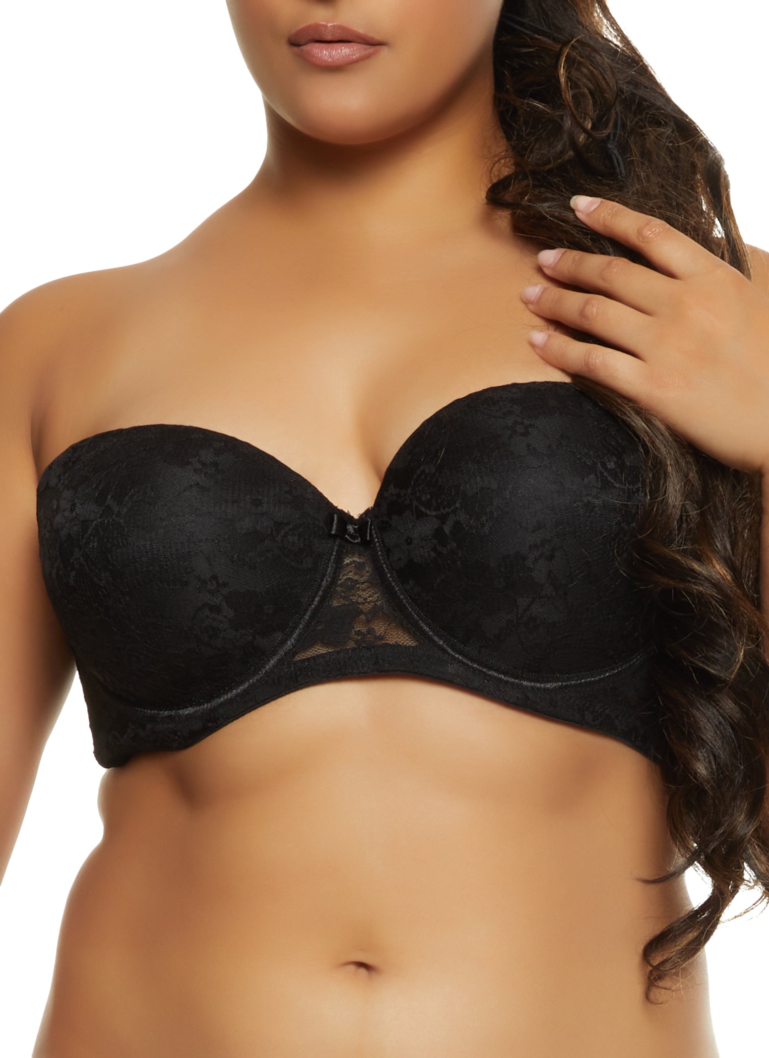 Plus Size Solid Lace Balconette Bra | Convertible to Strapless