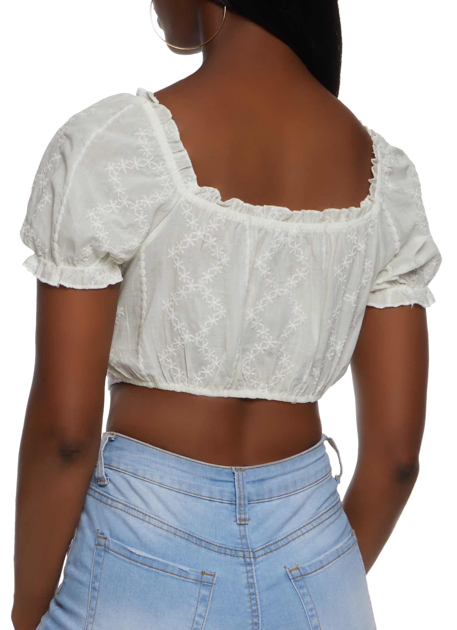 Solid Peasant Cropped Top