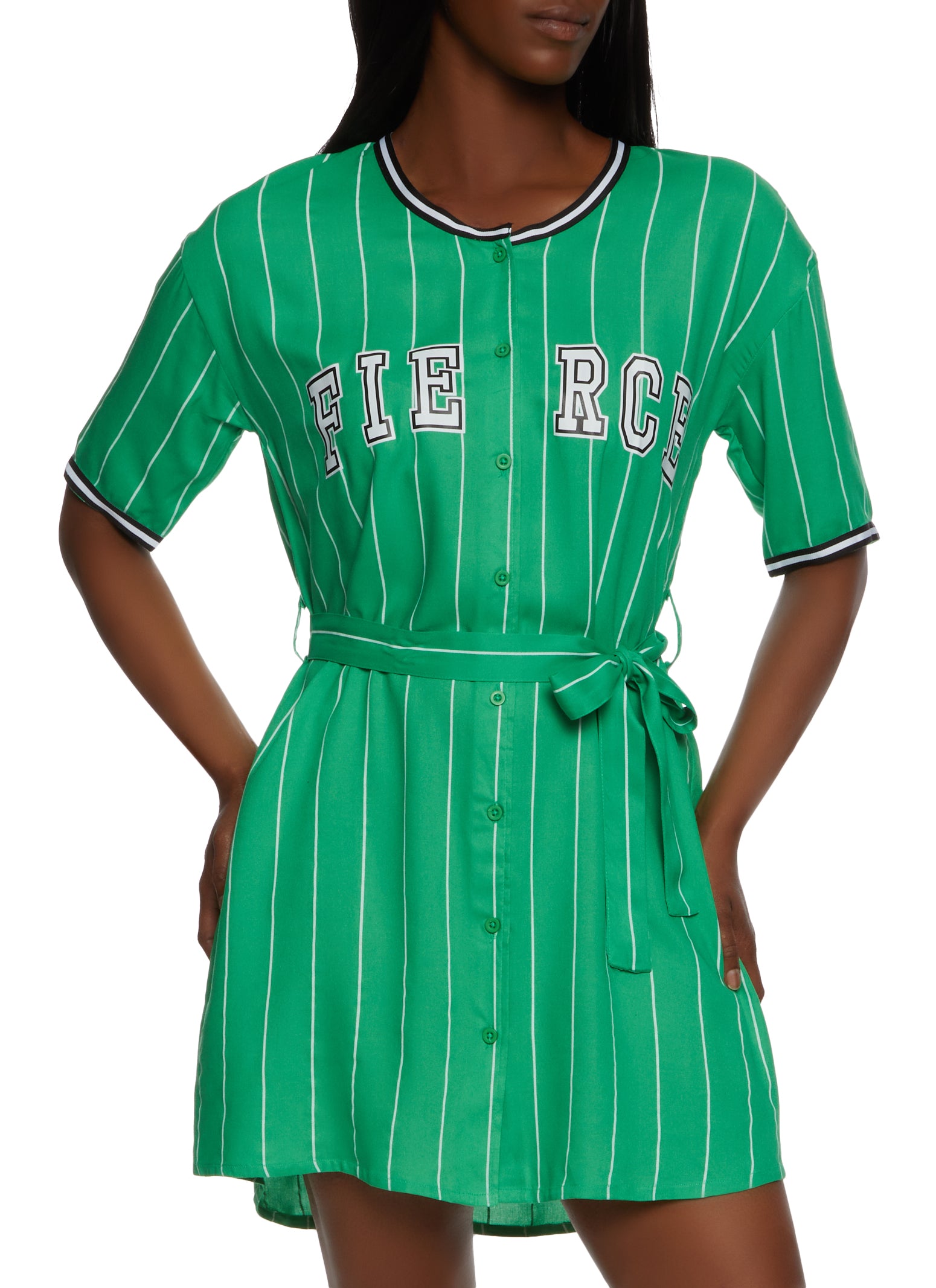 Blessed Pinstripe Baseball Jersey Dress - Kelly Green