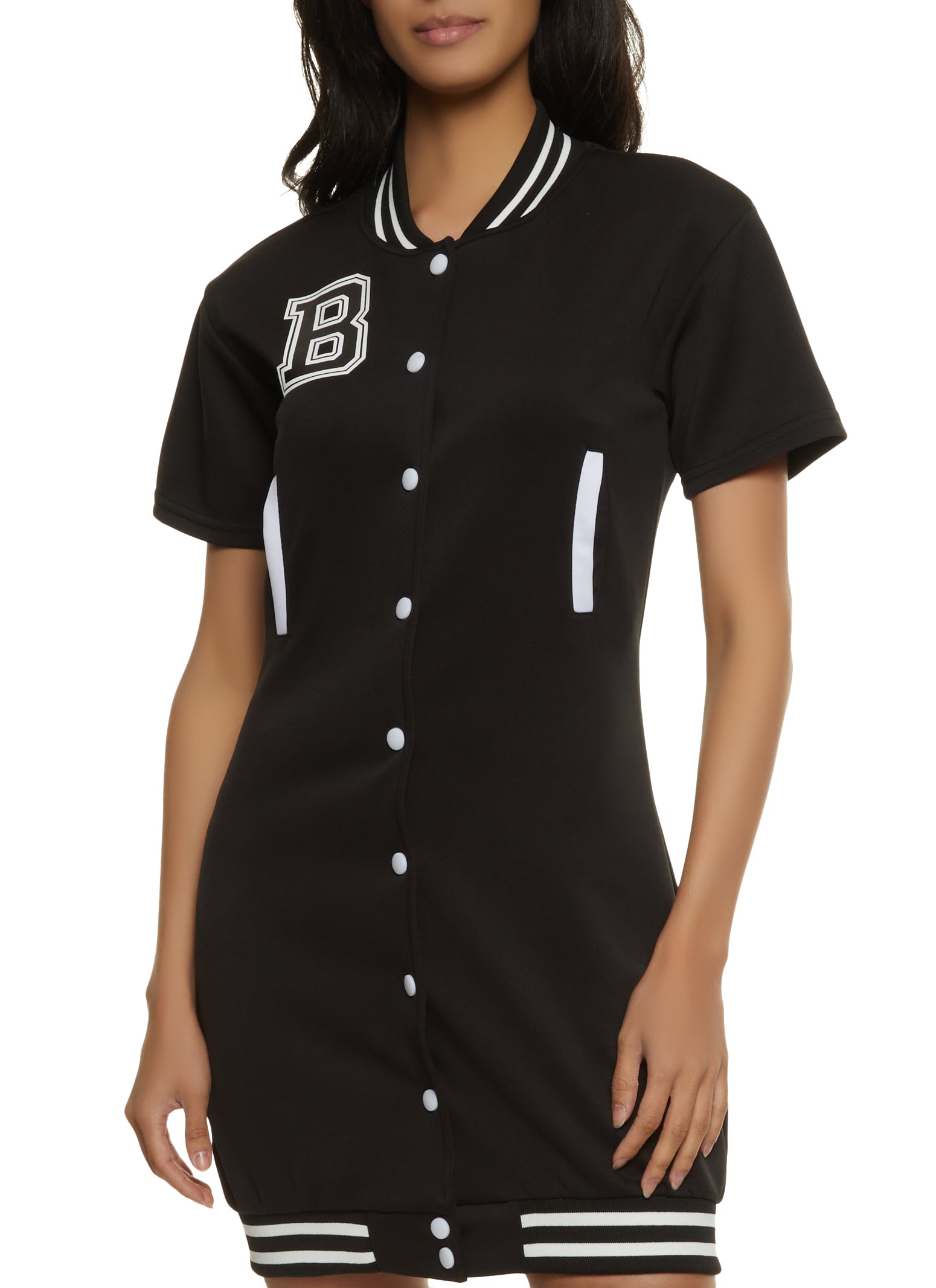 Button Front Baseball Jersey Dress