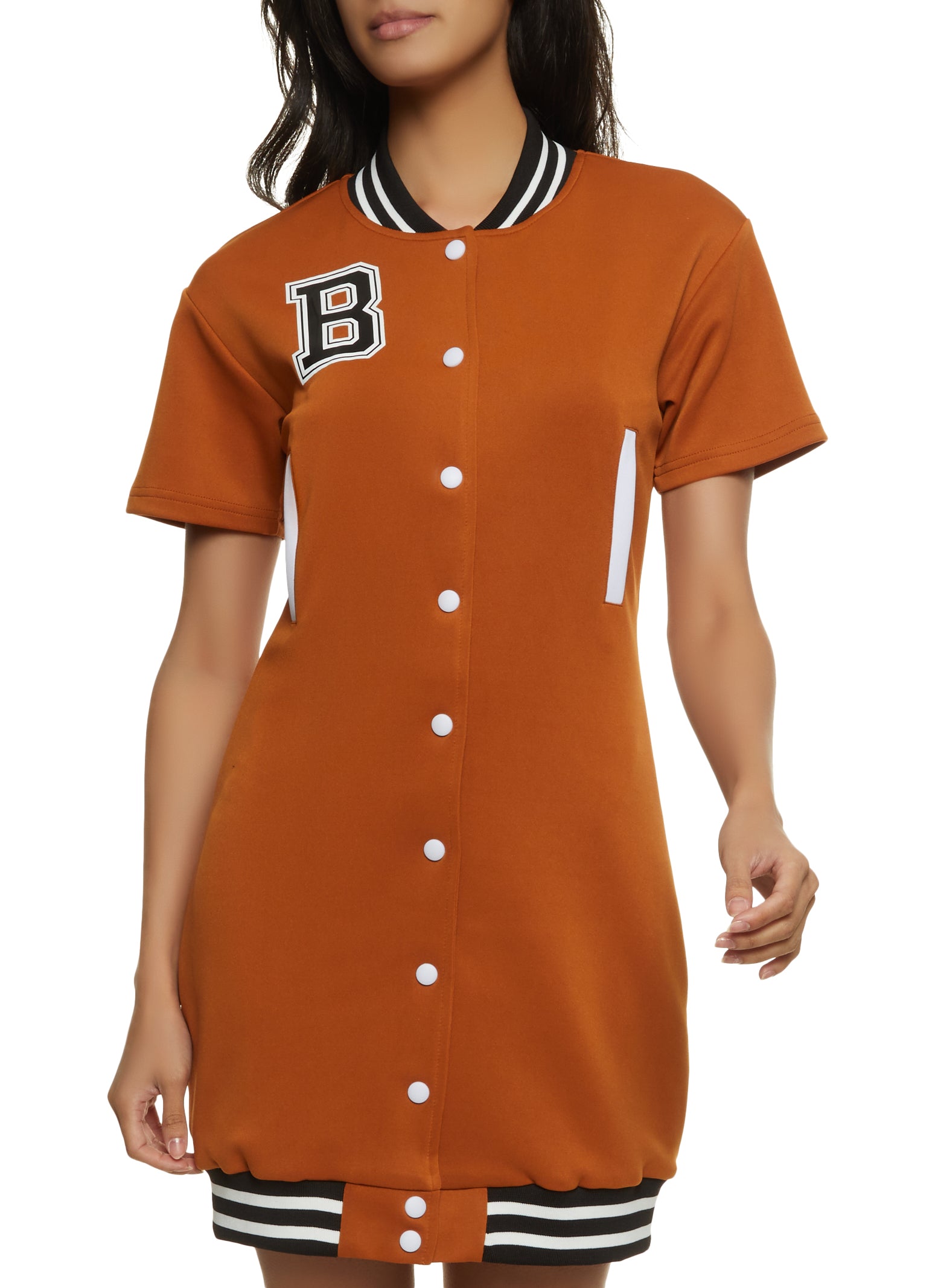 Button Front Baseball Jersey Dress