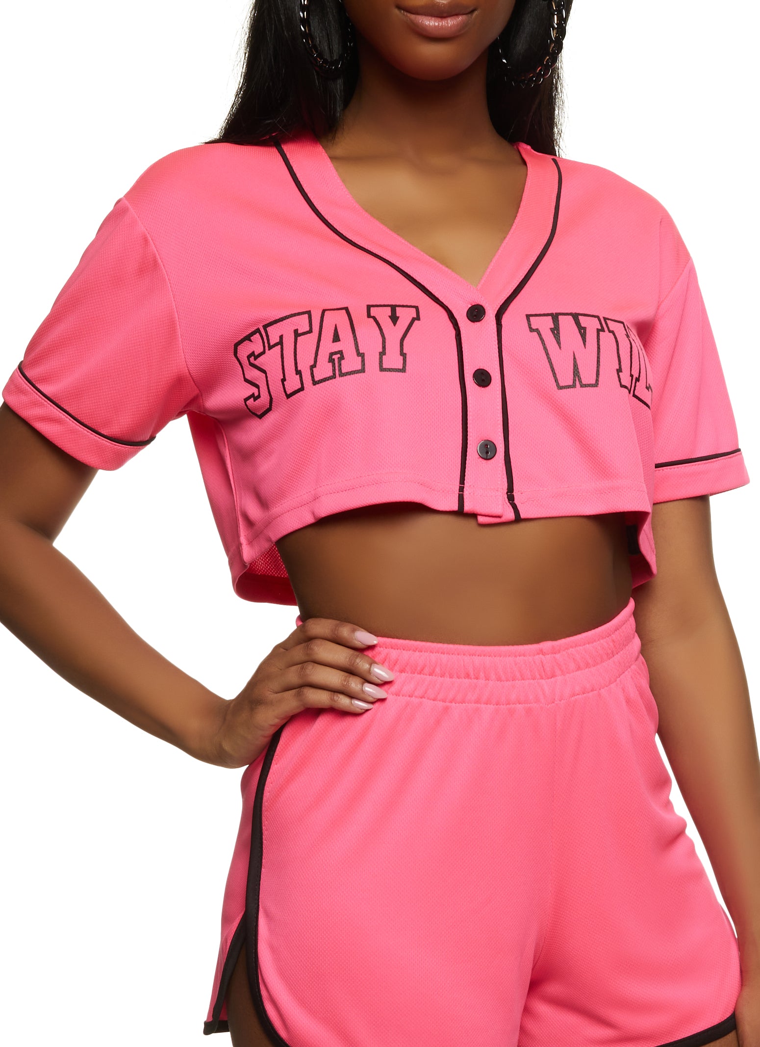 Stay Wild Cropped Baseball Jersey - Pink