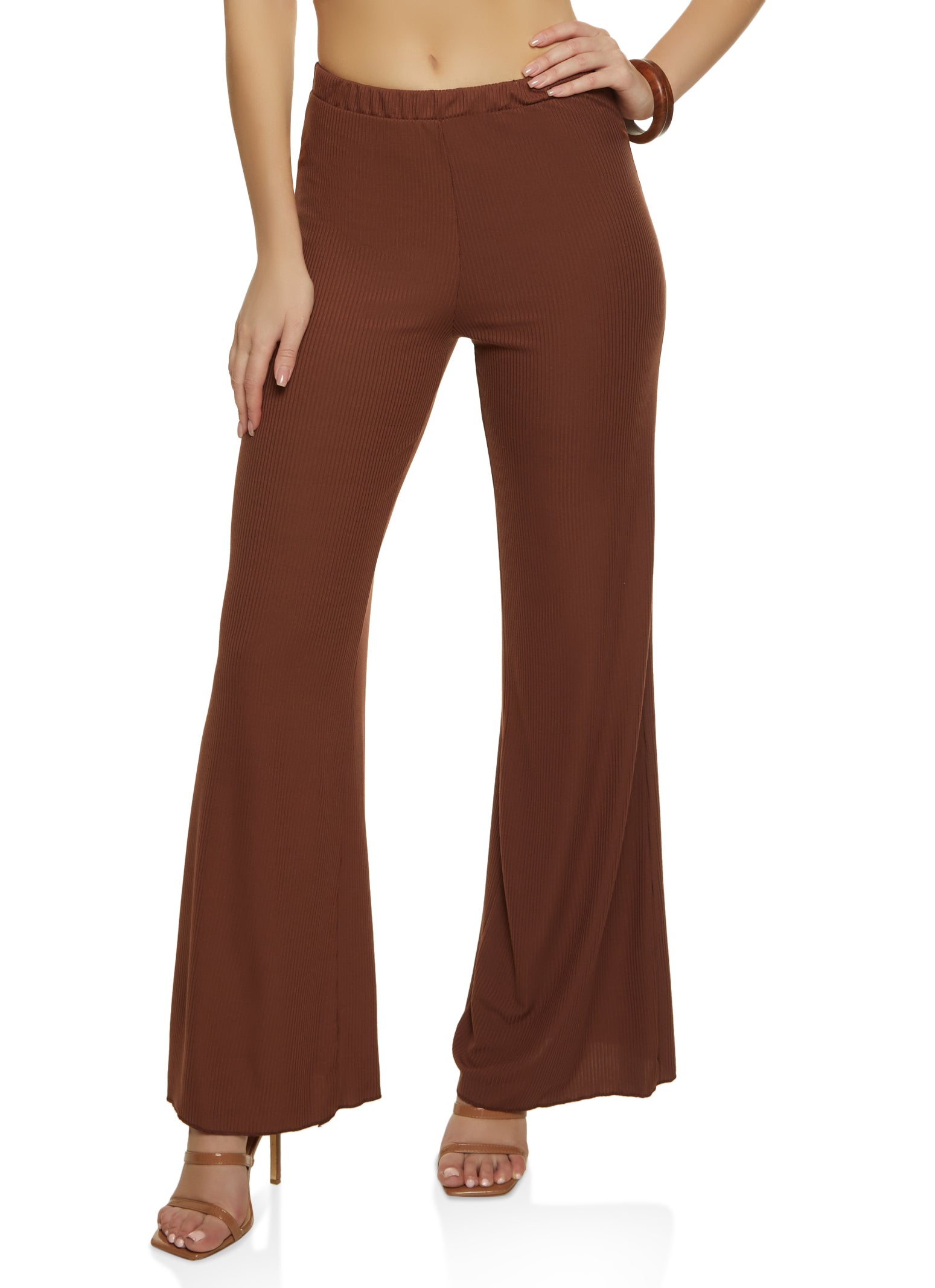 Solid Ribbed Flare Pants
