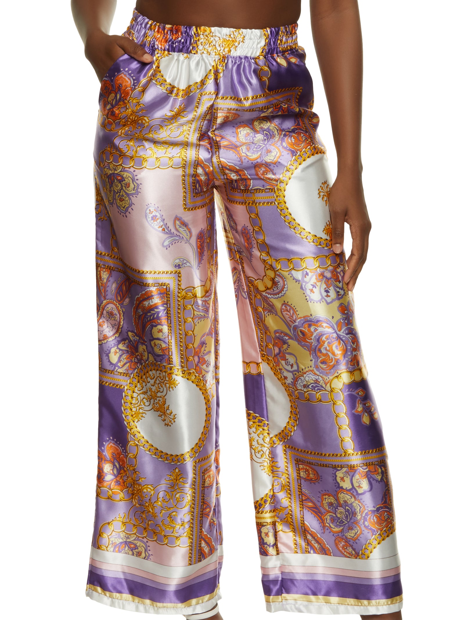 Af storm fusion beskyldninger Satin Printed Wide Leg Pants - Lavender