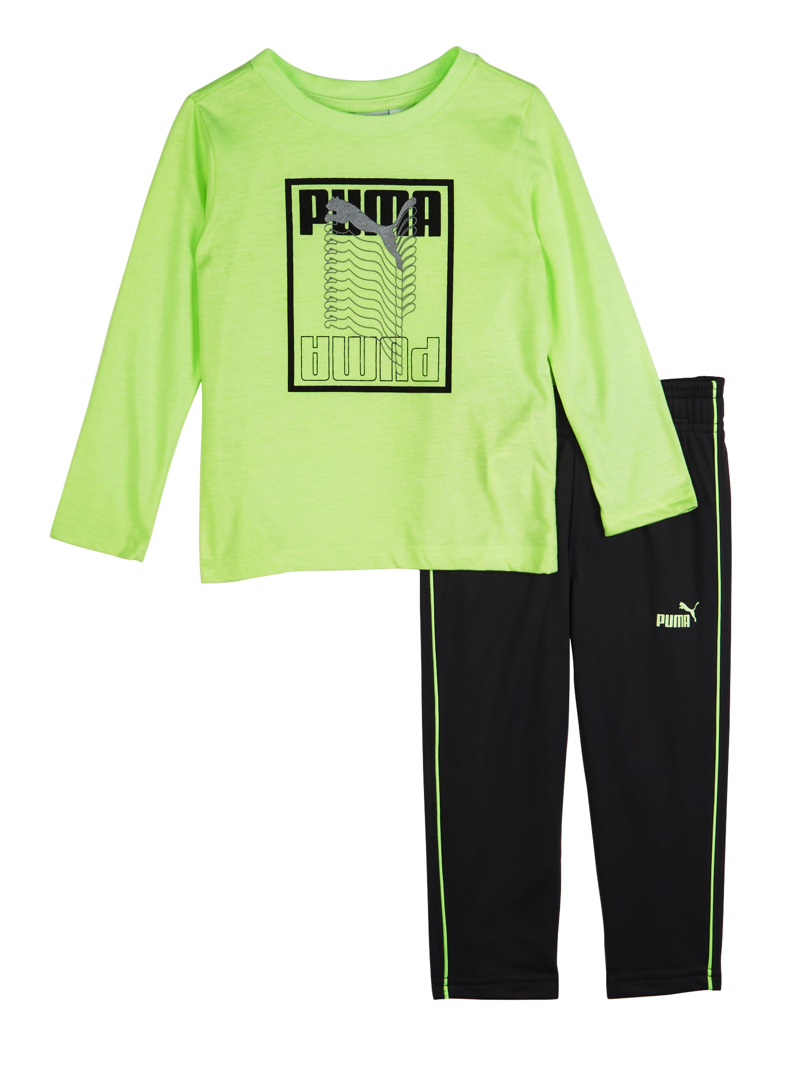 Toddler Boys Puma Graphic Tee and Track Pants - Neon Lime