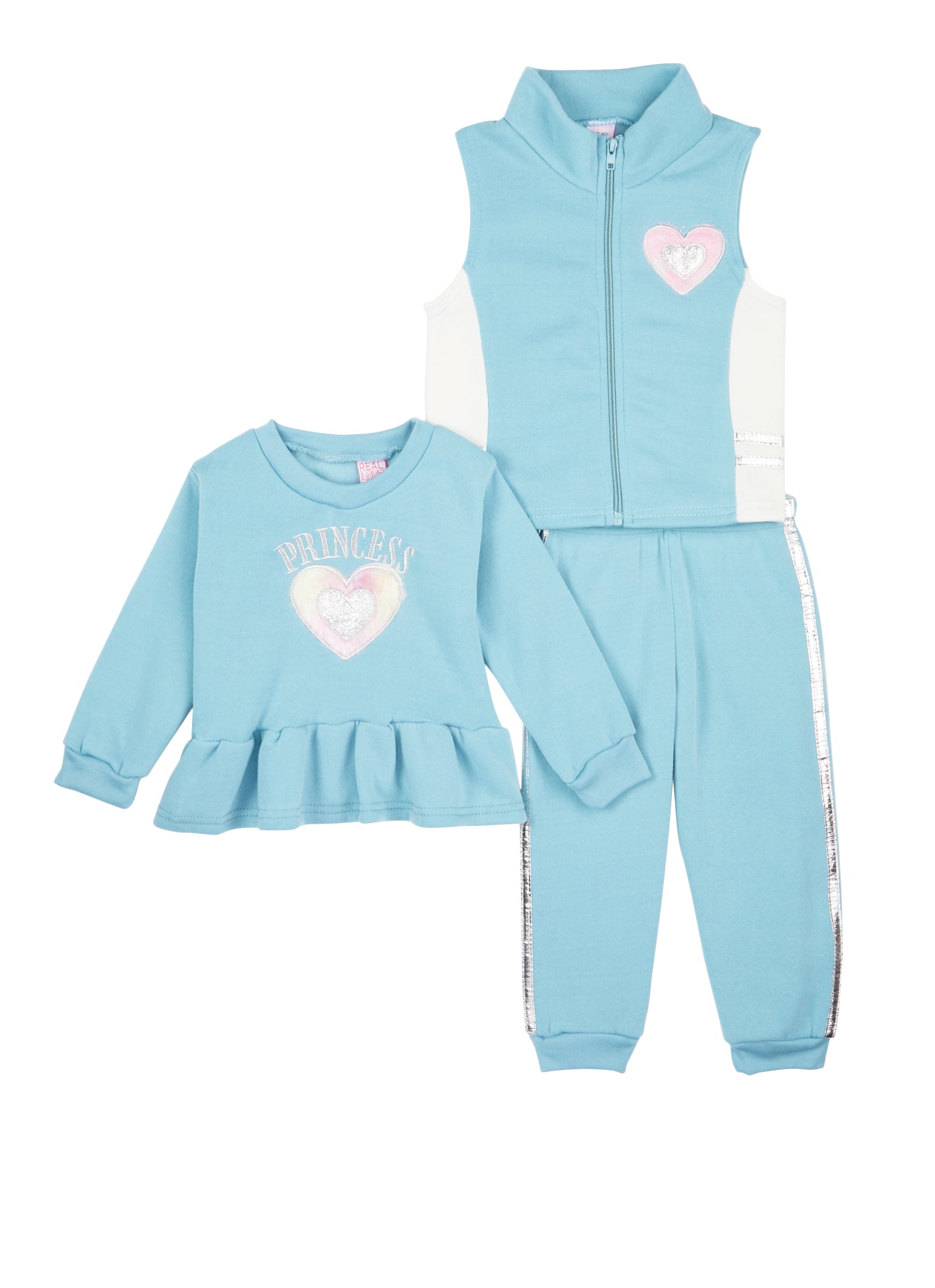 Toddler Girls Graphic Sweatshirt and Vest with Joggers Set