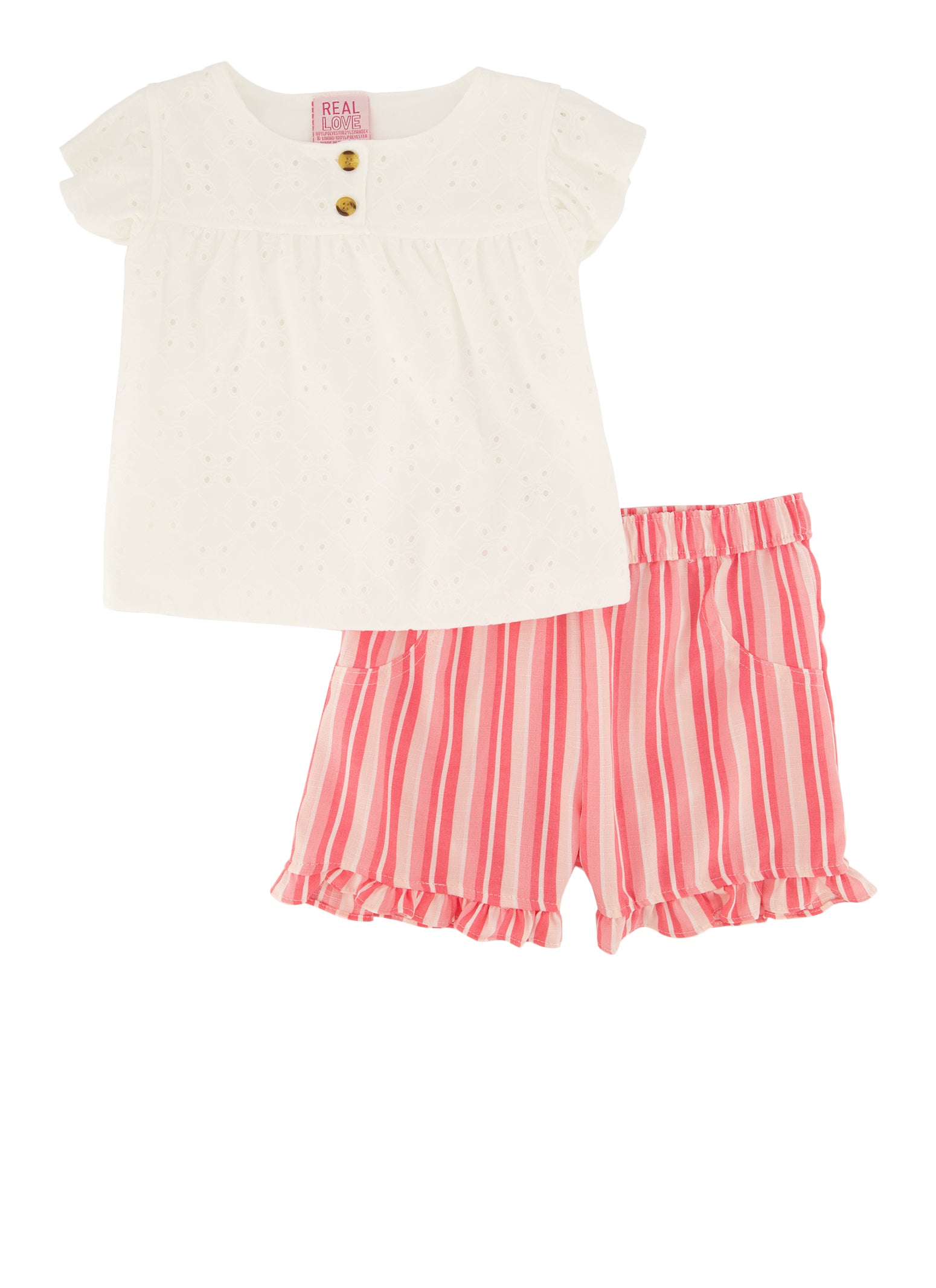 Toddler Girls Eyelet Cap Sleeve Top and Striped Shorts