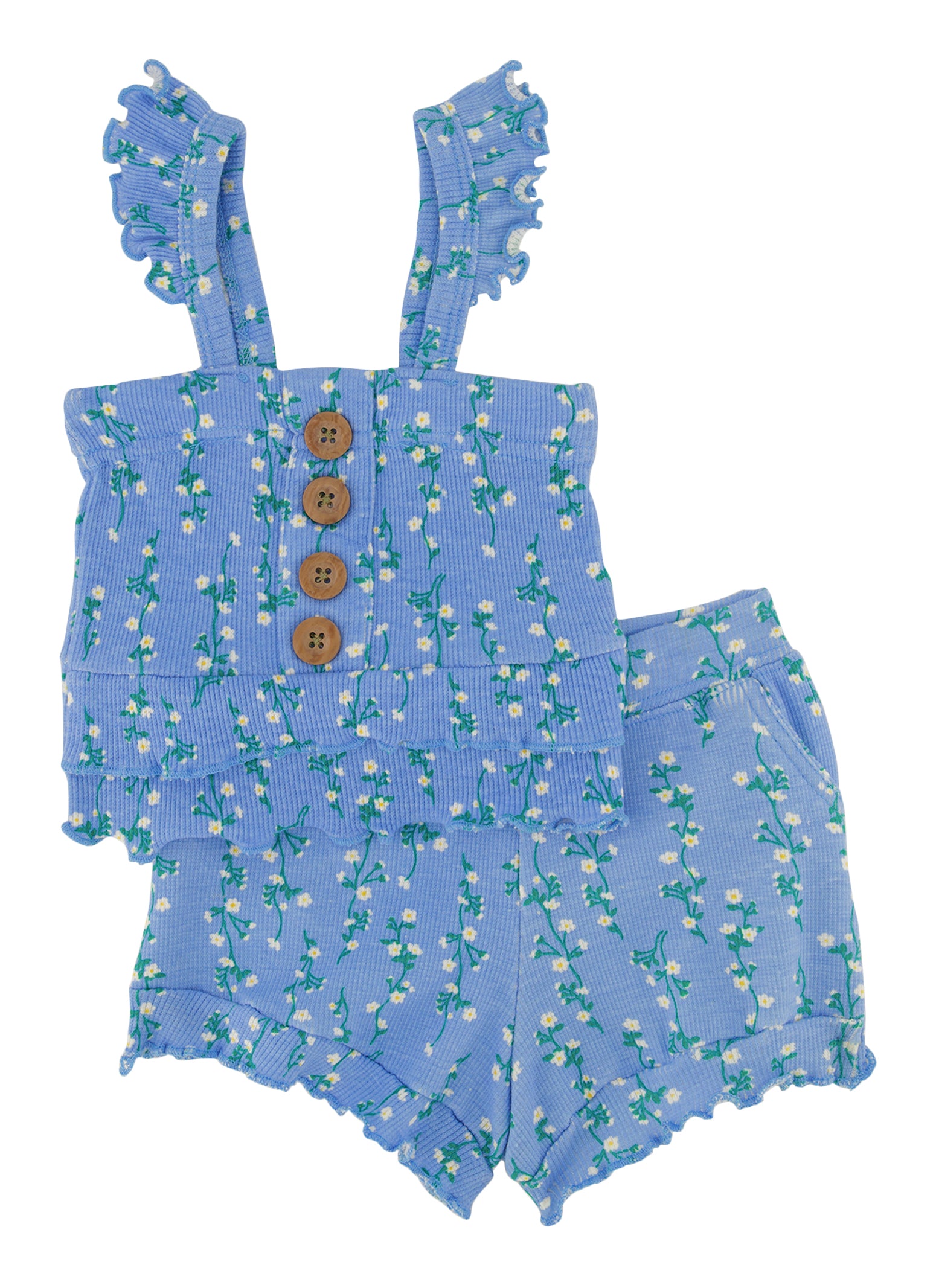 Baby Girls 1224M Ribbed Floral Print Tank Top and Shorts