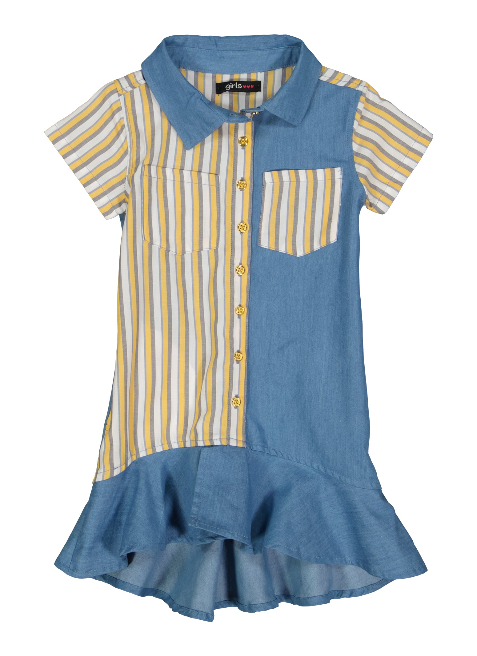 Little Girls Striped Color Block Shirt Dress