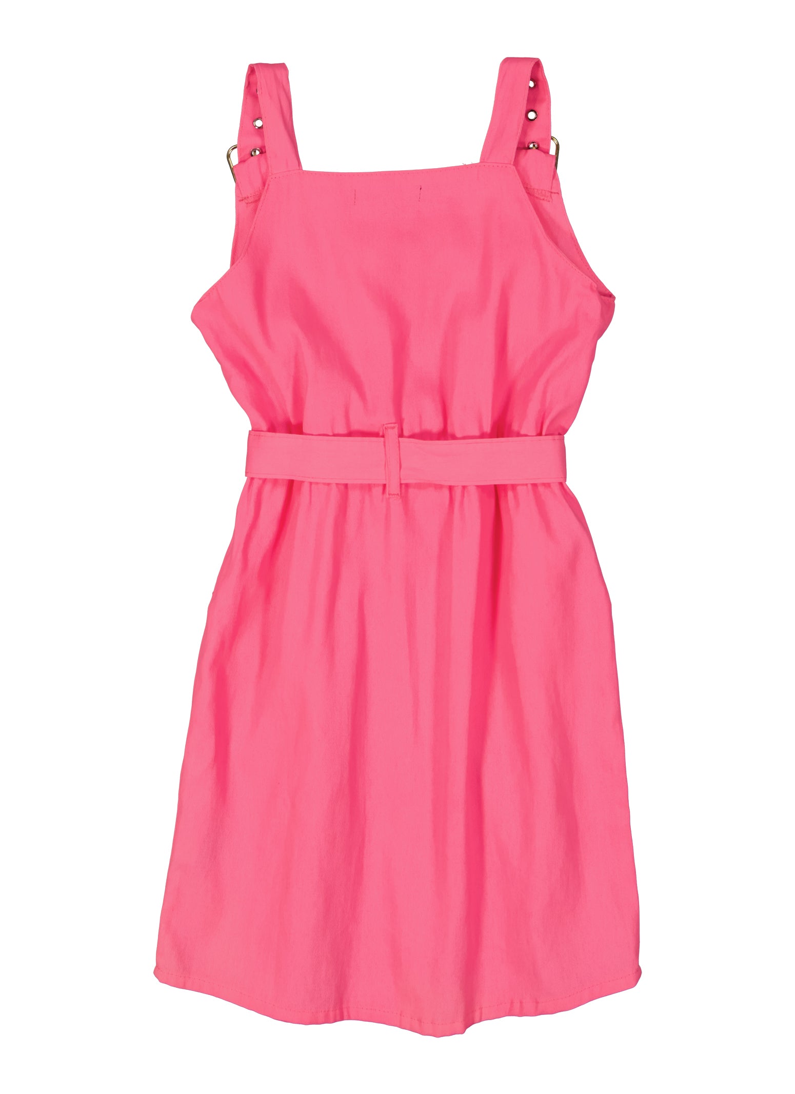 Girls Solid Buckle Strap Tie Waist Belted Dress