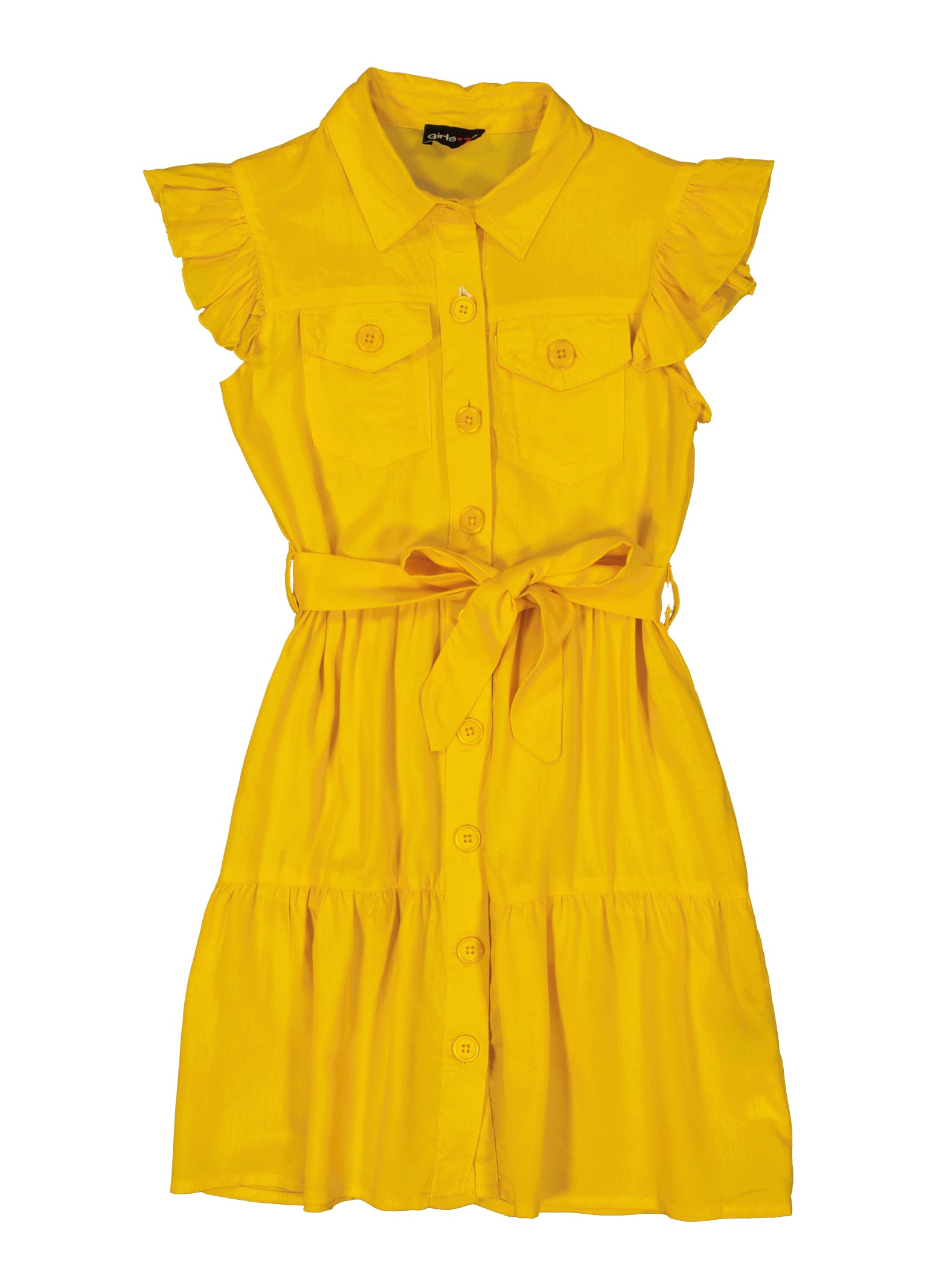 Girls Solid Button Down Dress