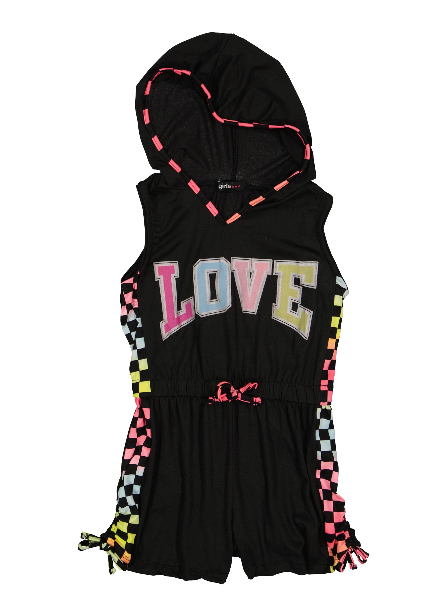 Girls Love Checkered Trim Romper