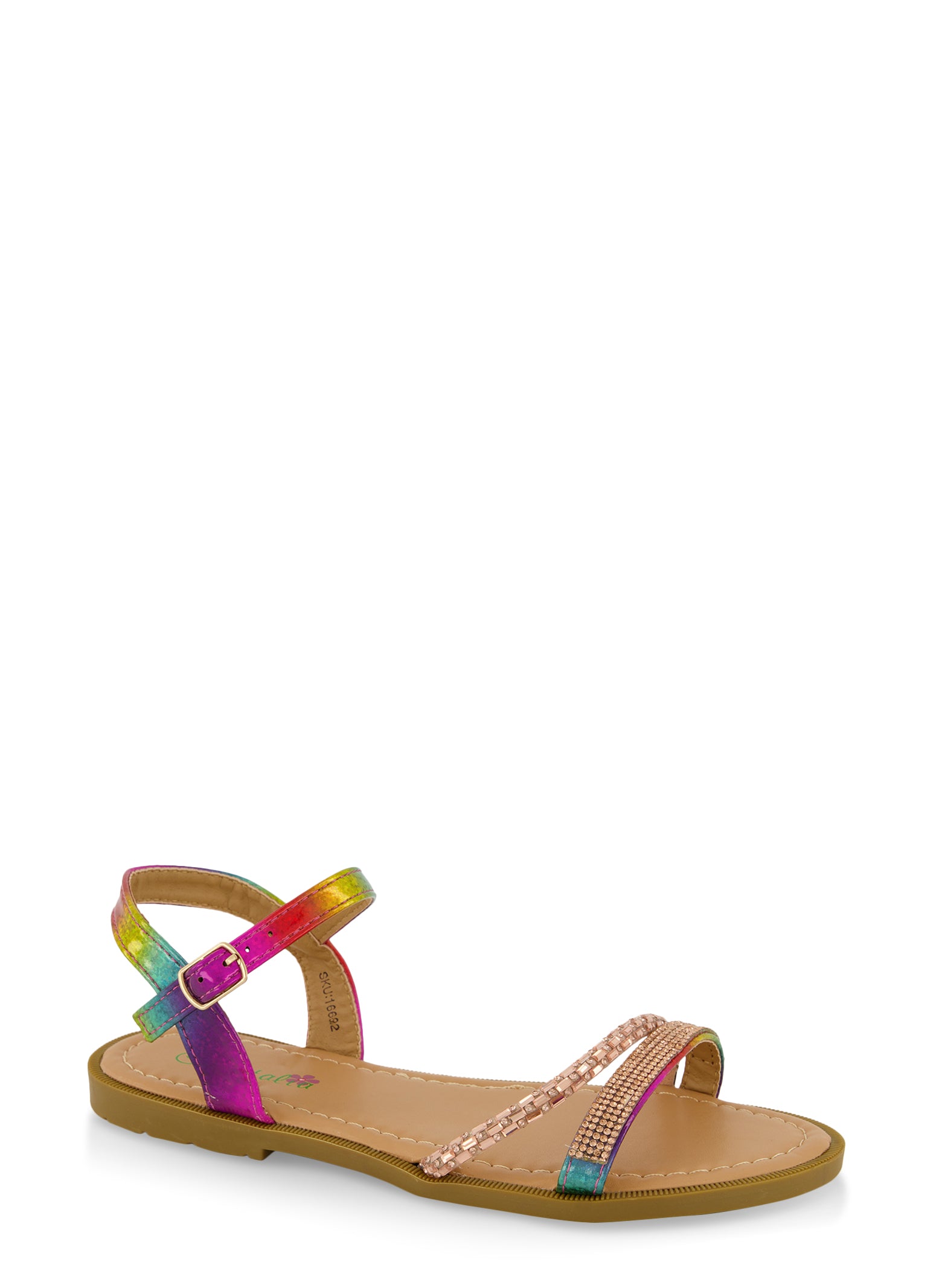 Girls Ankle Strap Rhinestone Flat Sandals