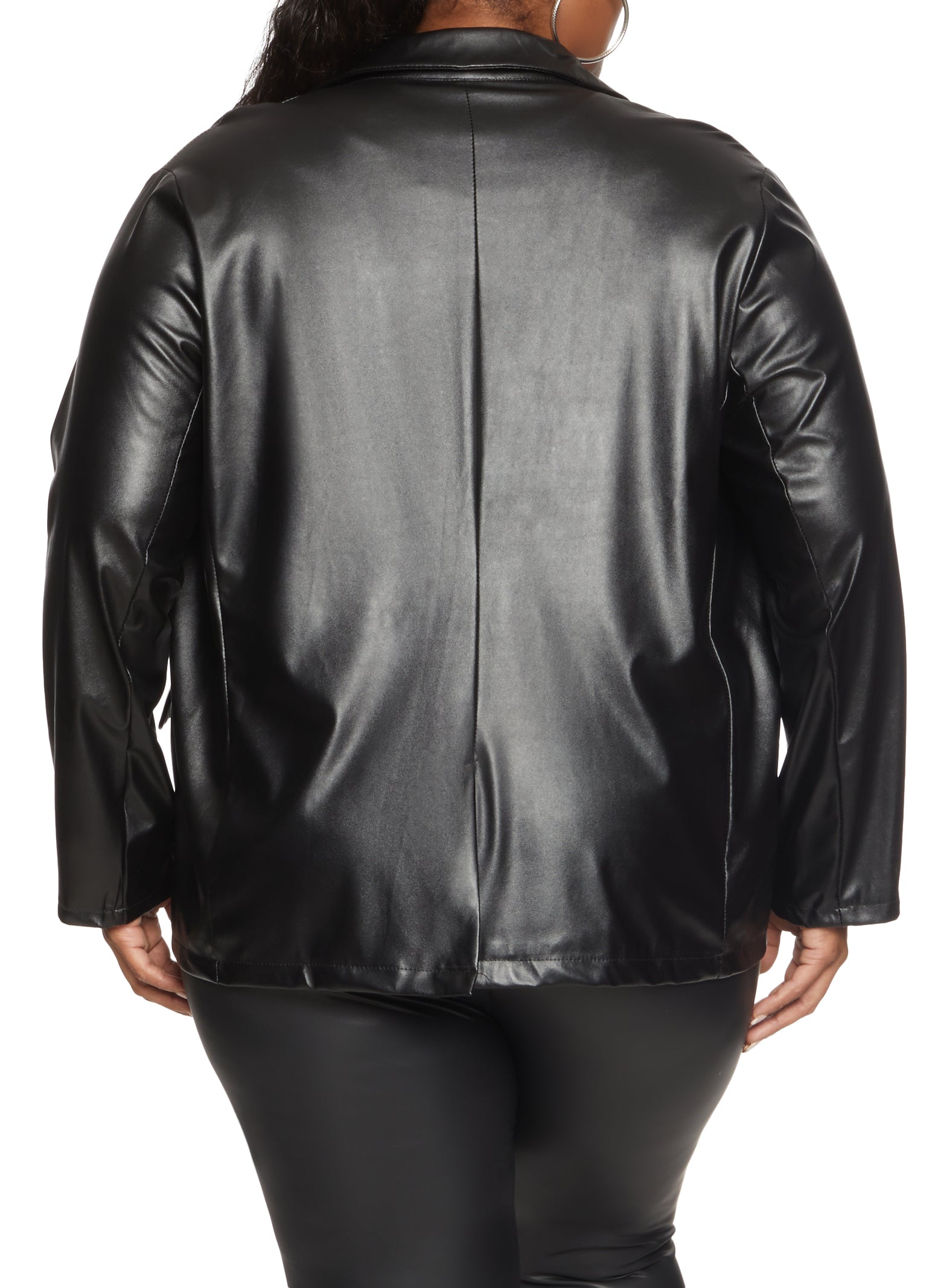 Plus Size Faux Leather Fleece Lined Blazer