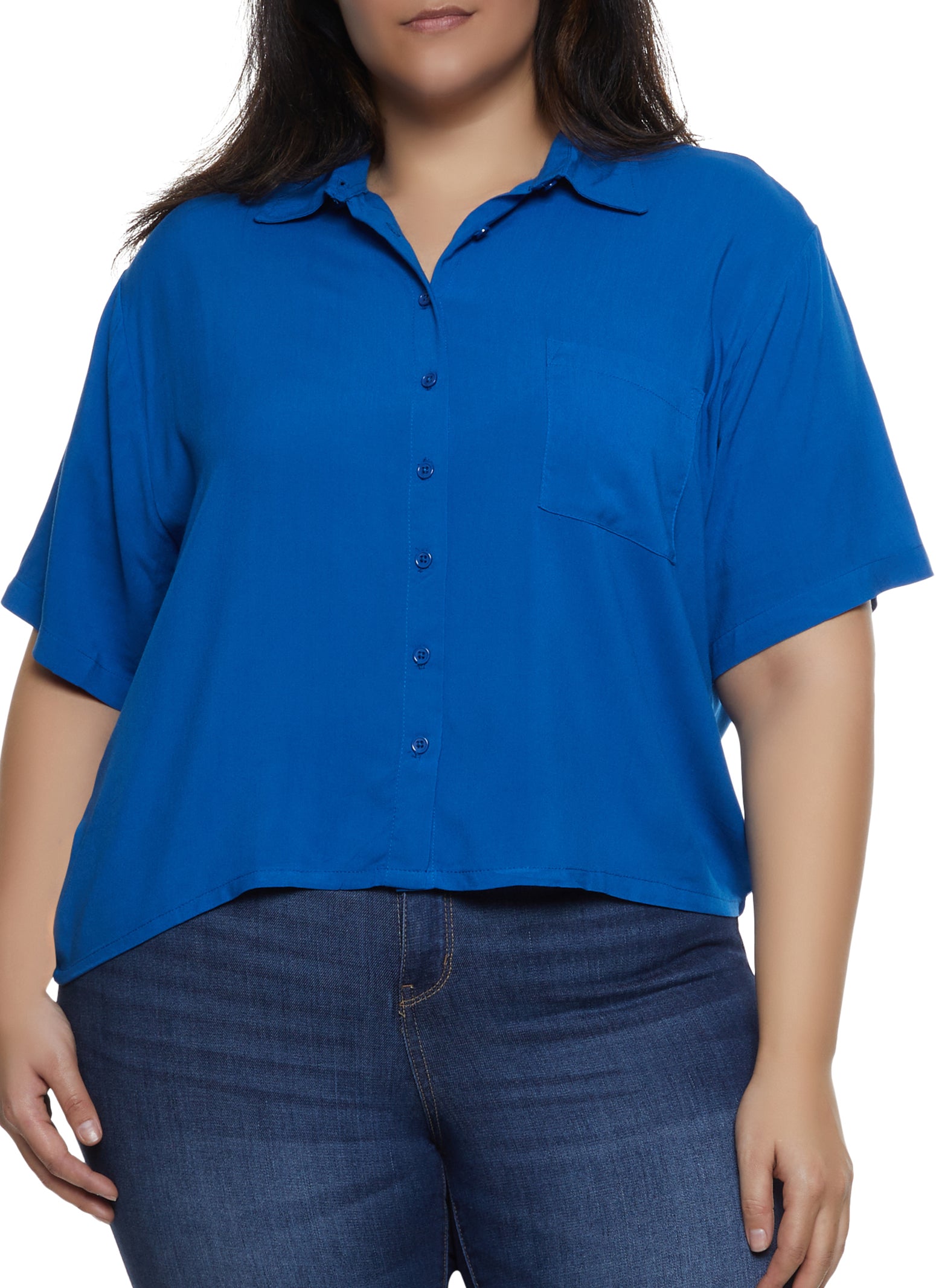 Plus Size Short Sleeve Button Front Shirt