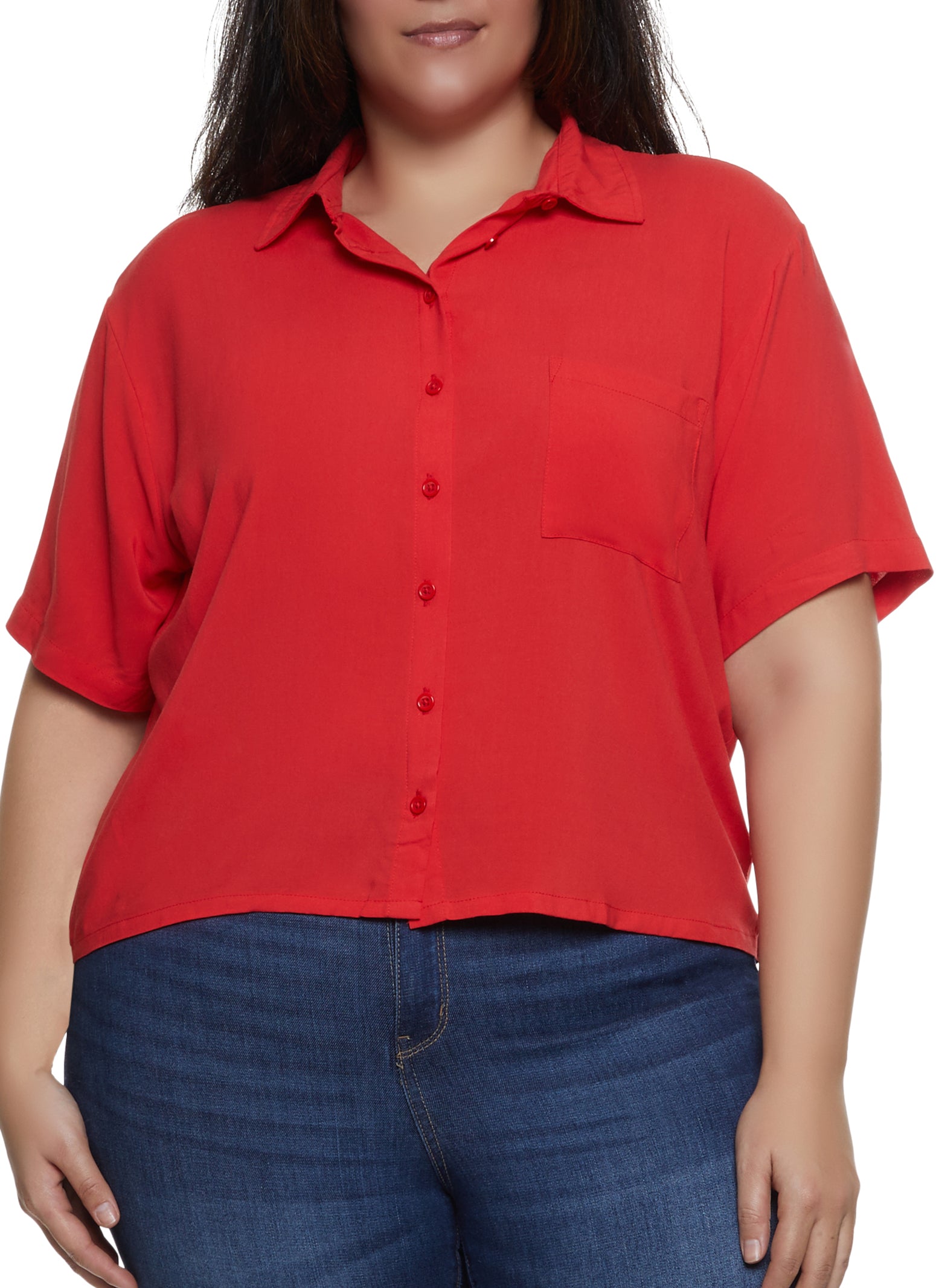 Plus Size Short Sleeve Button Front Shirt