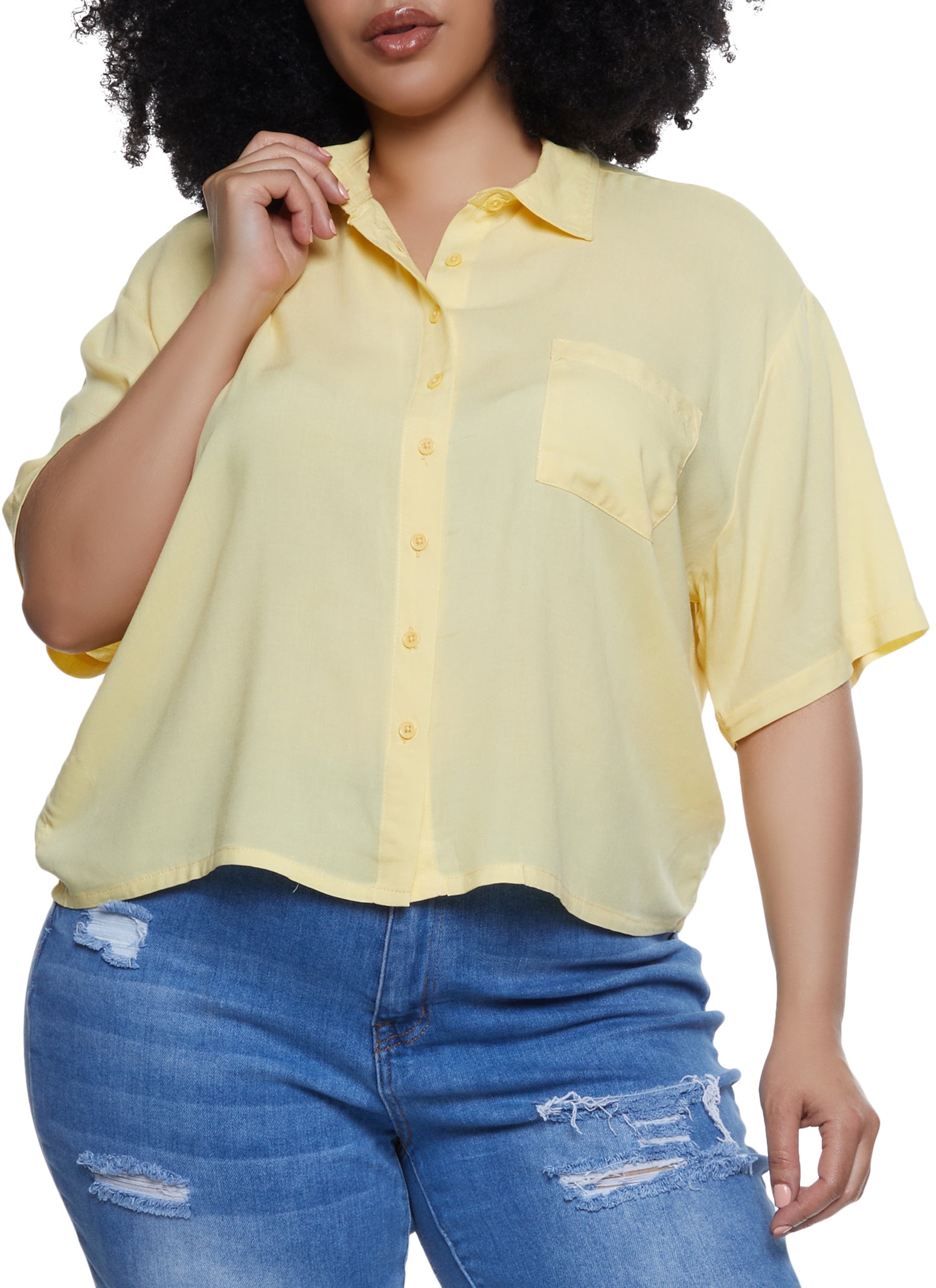 Plus Size Short Sleeve Button Front Shirt