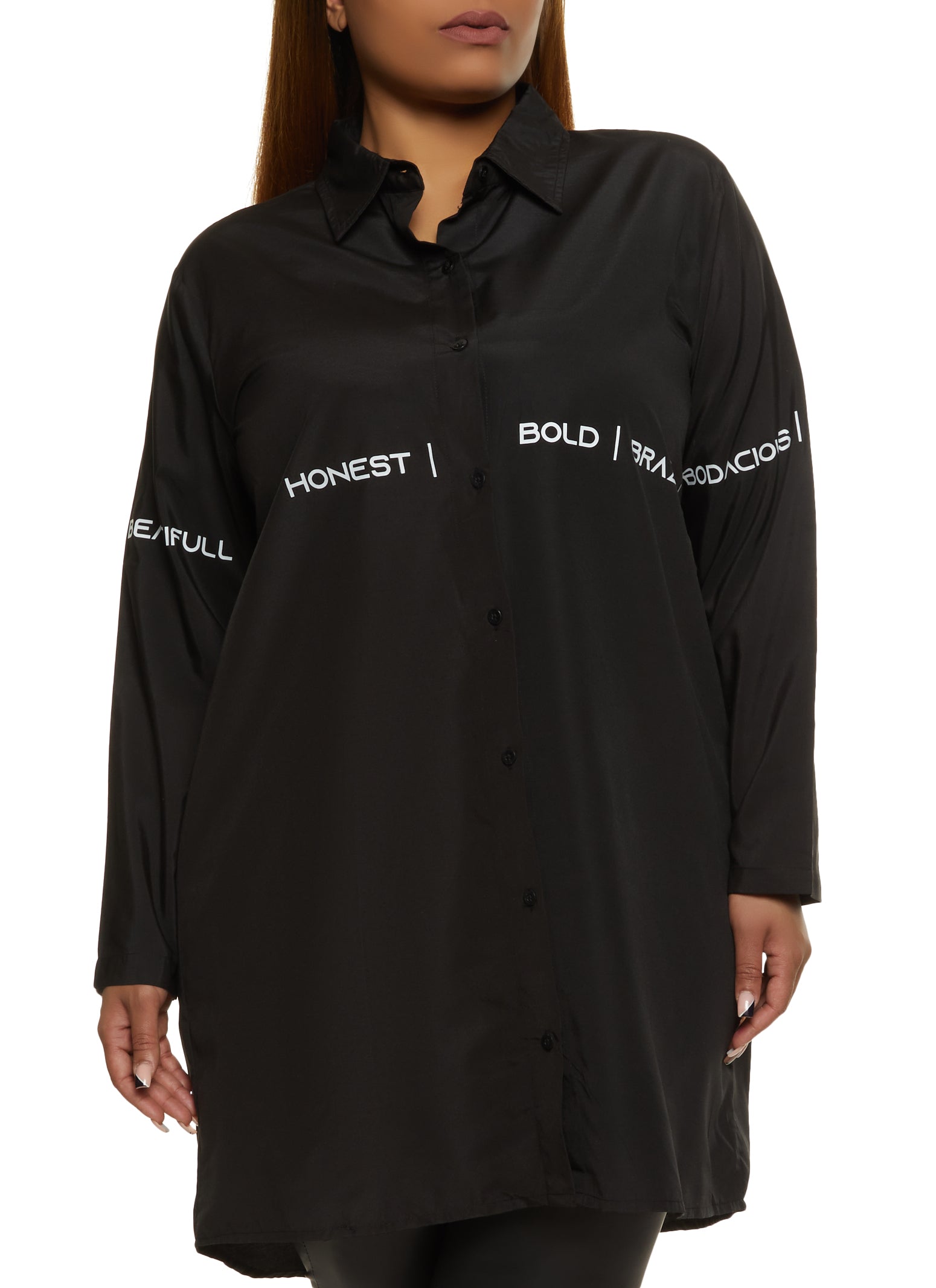 Plus Size Text Graphic Button Down Shirt