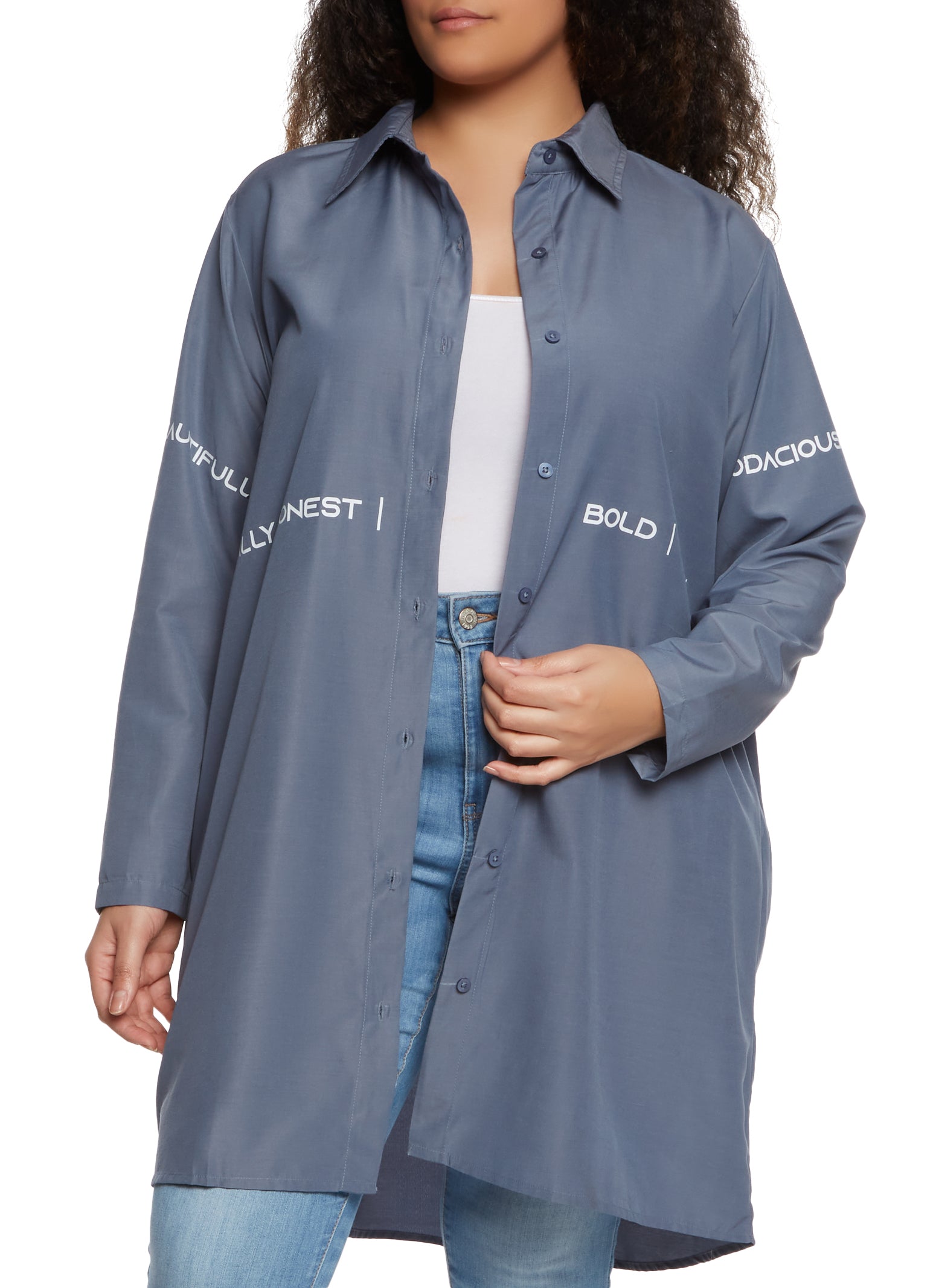 Plus Size Text Graphic Button Down Shirt