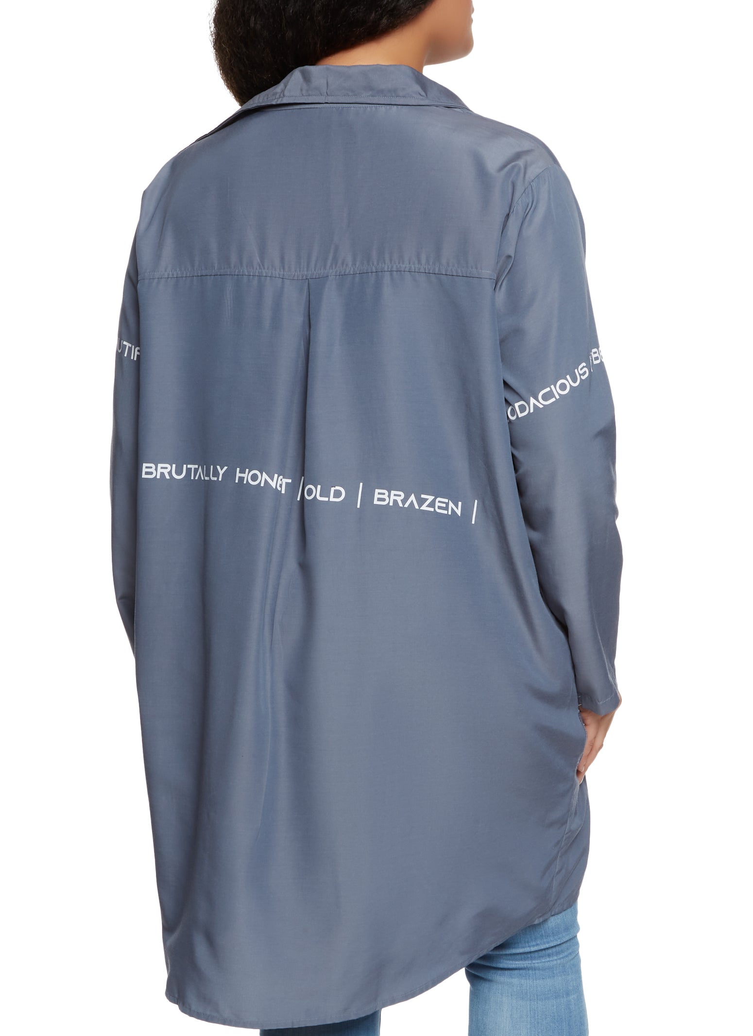 Plus Size Text Graphic Button Down Shirt