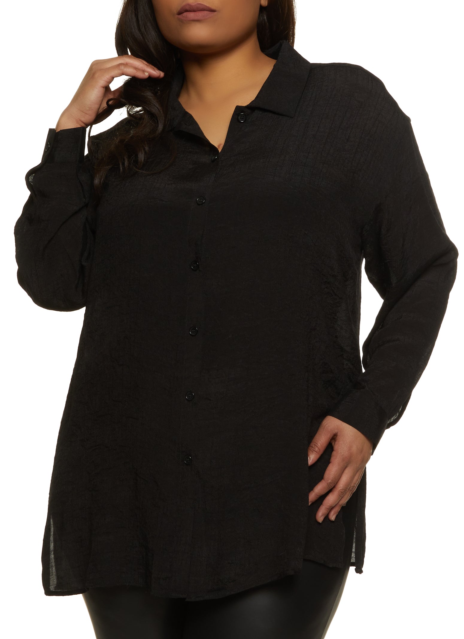 Plus Size Gauze Knit Button Front Shirt