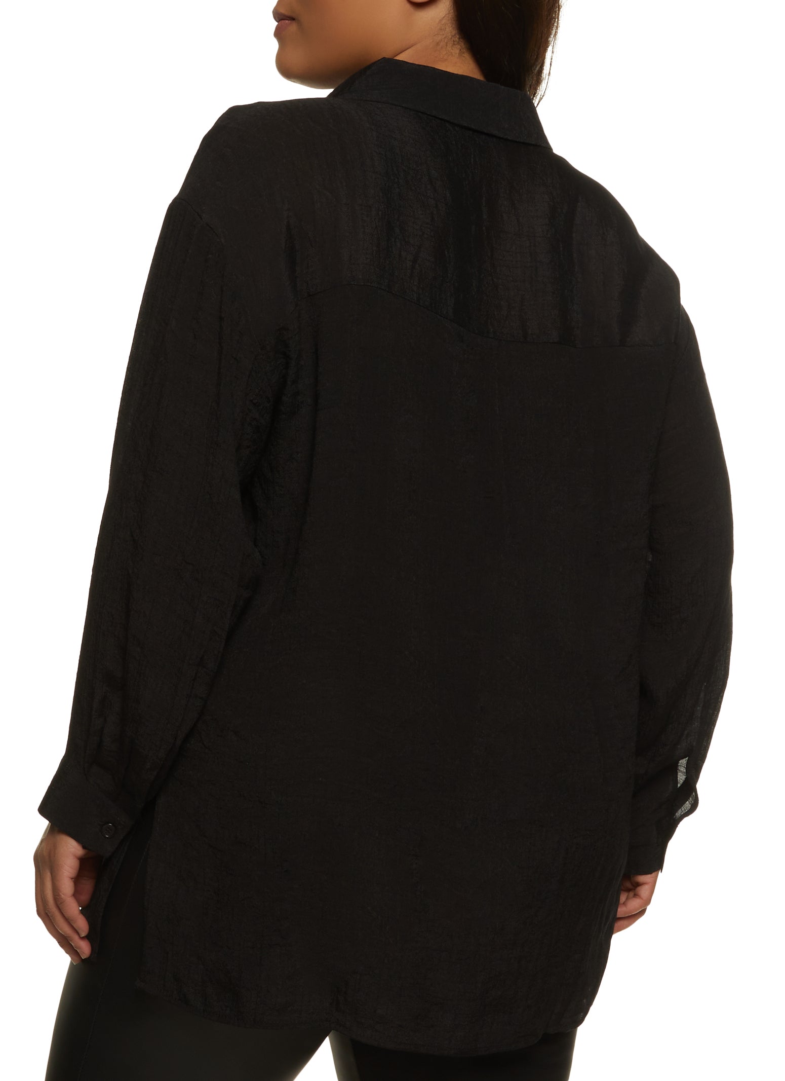 Plus Size Gauze Knit Button Front Shirt