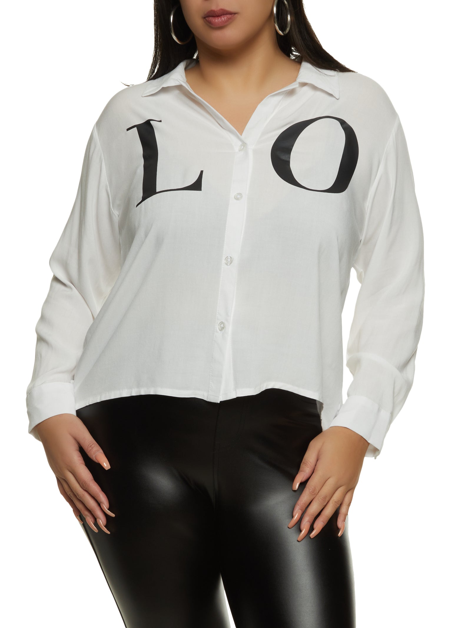 Plus Size Love Graphic Button Down Shirt